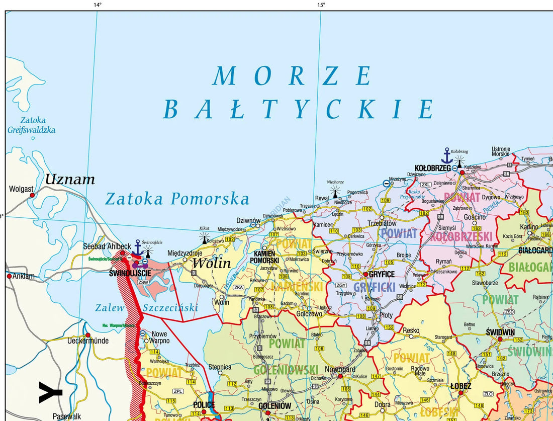 Mapa administracyjna województwa zachodniopomorskiego