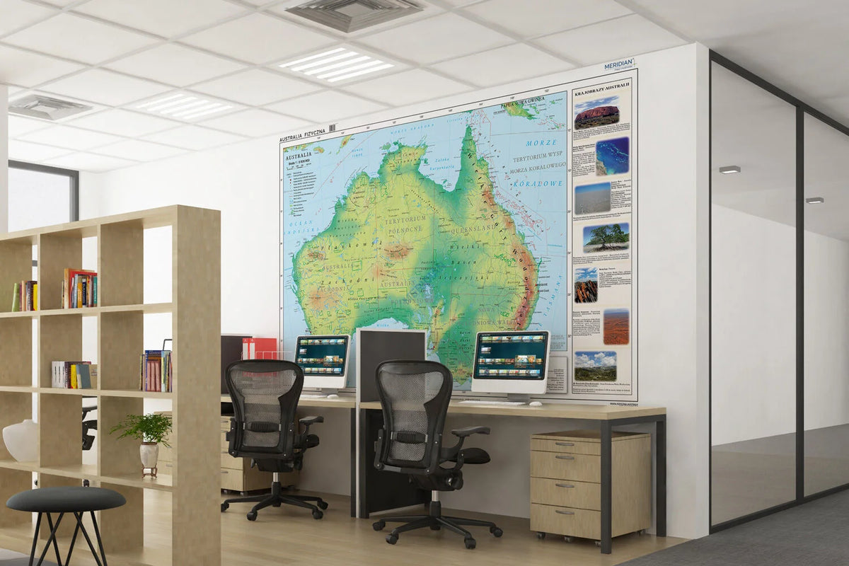 Mapa fizyczna Australii - wersja fototapeta