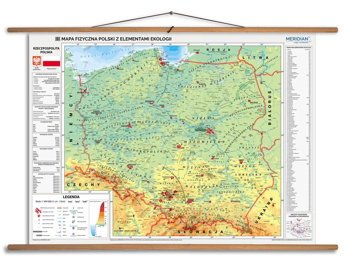 Mapa fizyczna Polski z elementami ekologii