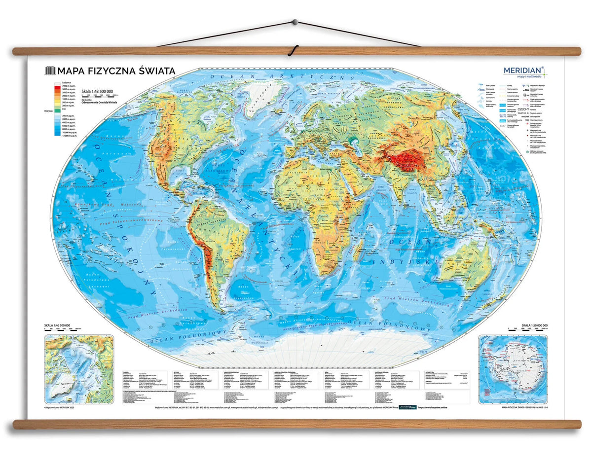 Mapa fizyczna świata 100x70 cm