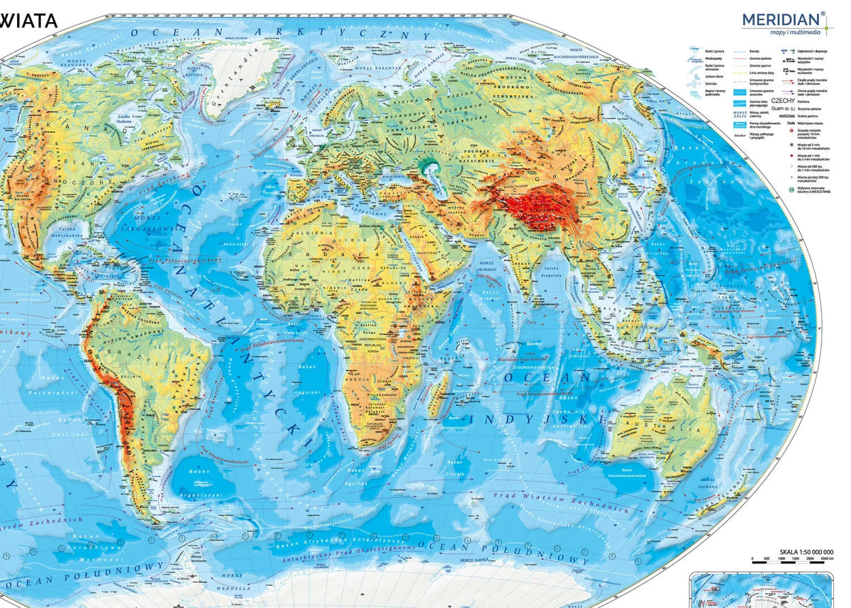 Mapa fizyczna świata 100x70 cm - zdjęcie 3