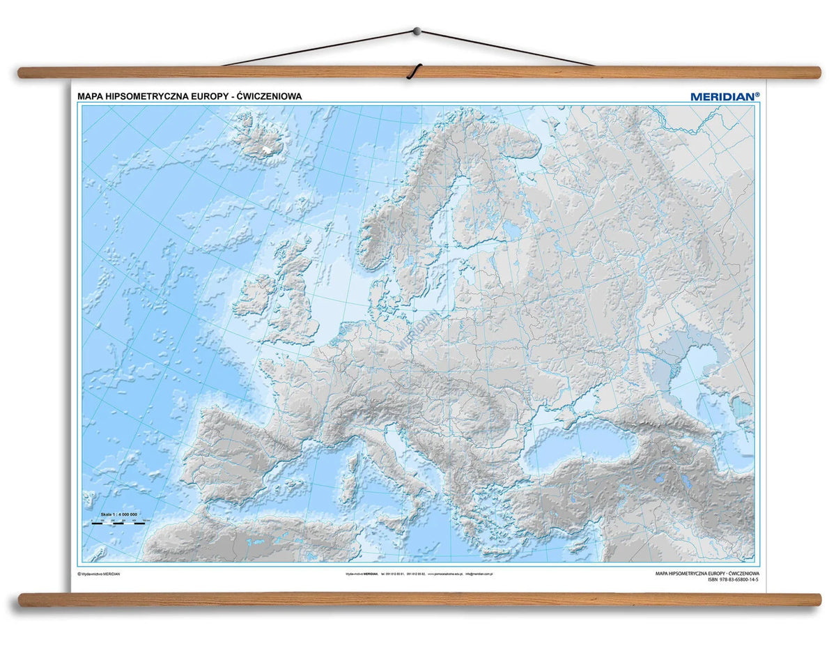 Mapa hipsometryczna Europy - ćwiczeniowa