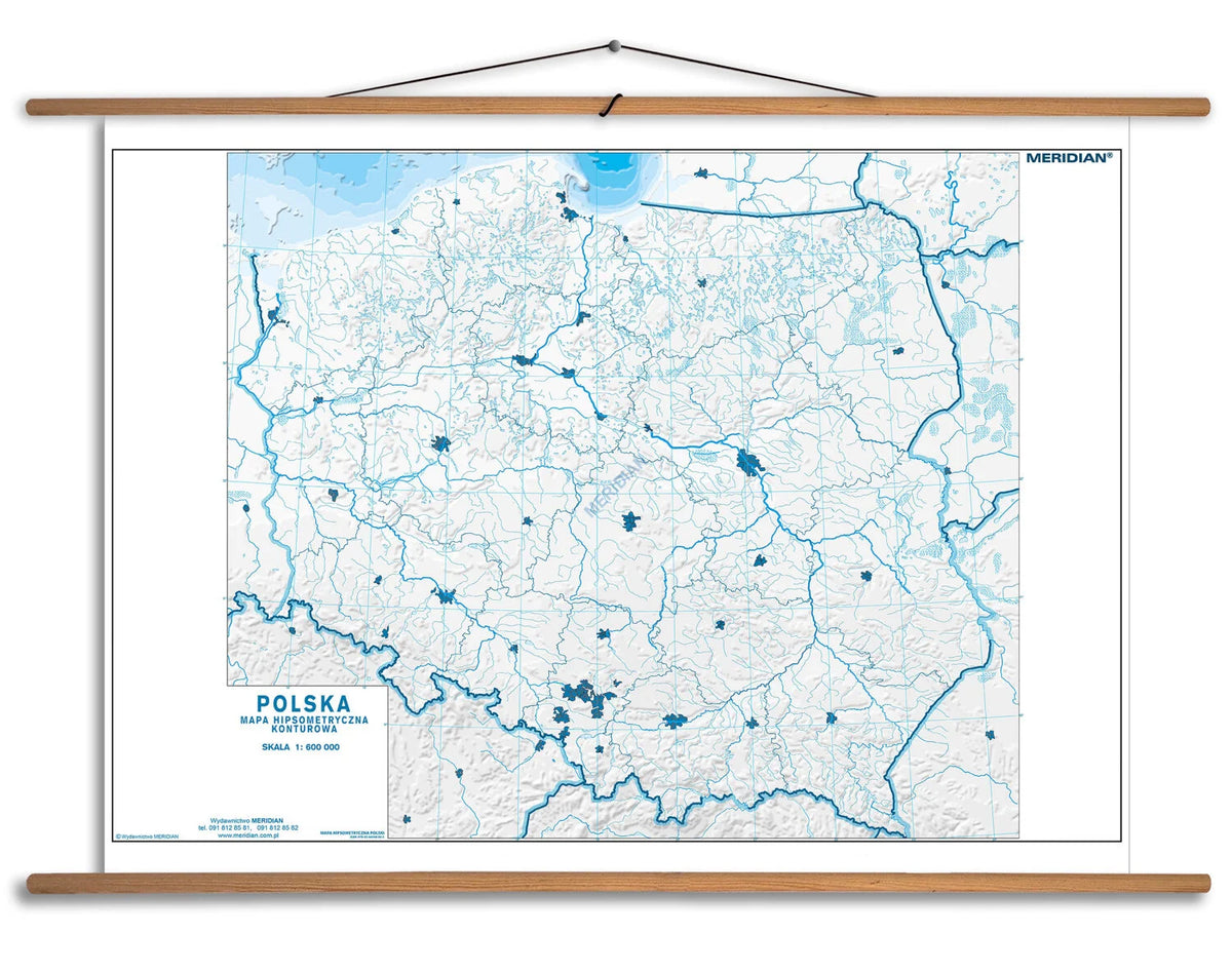 Mapa konturowo-hipsometryczna Polski - ćwiczeniowa