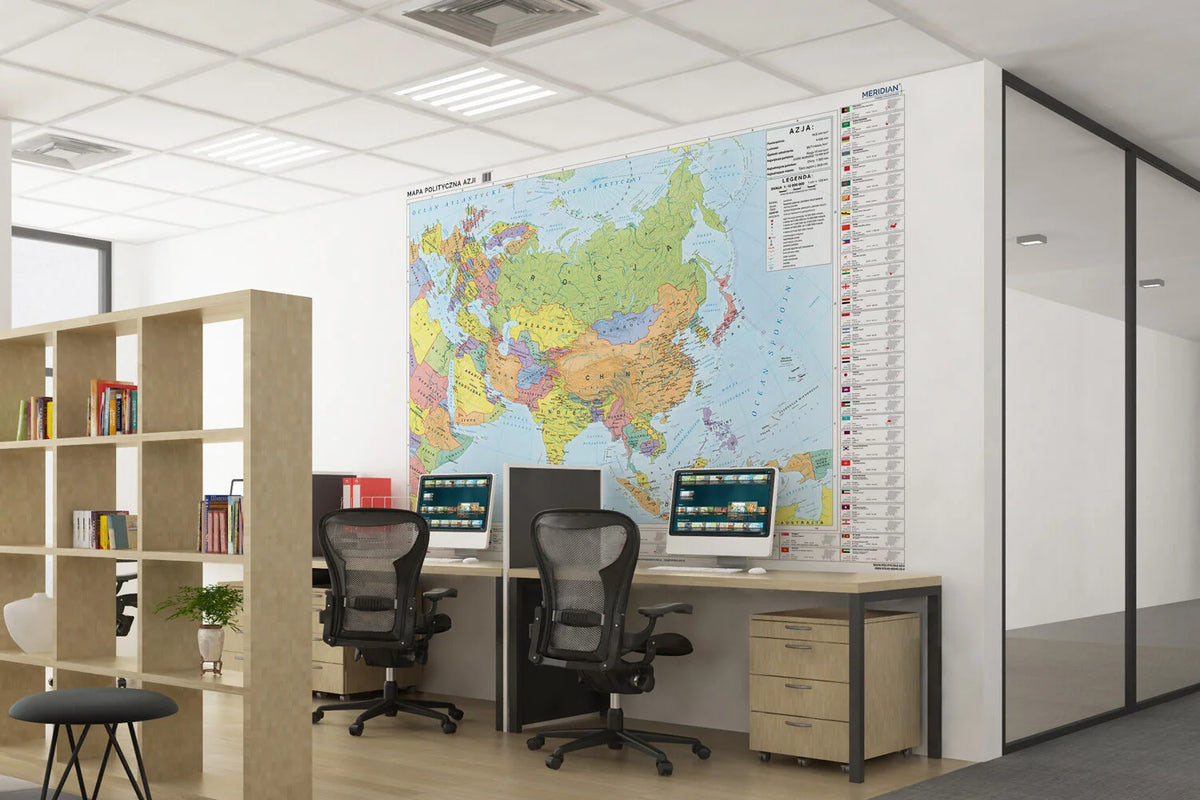 Mapa polityczna Azji - wersja fototapeta