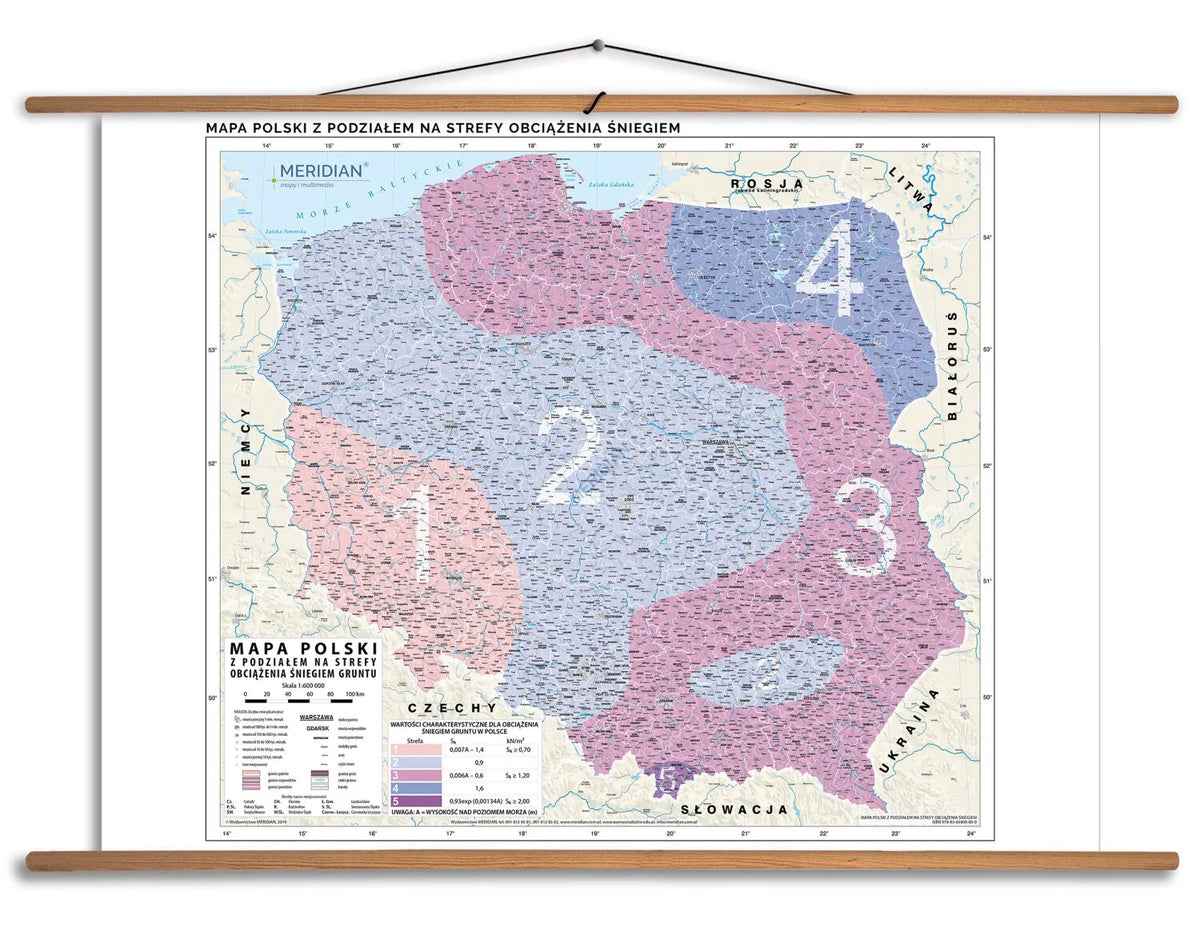 Mapa Polski z podziałem na strefy obciążenia śniegiem