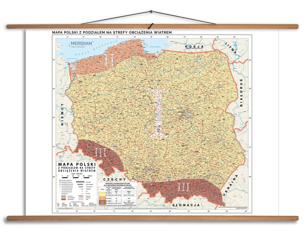 Mapa Polski z podziałem na strefy obciążenia wiatrem
