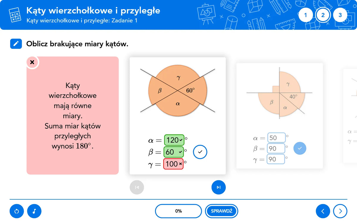 Matematyka Teoria i Praktyka: kąty wierzchołkowe i przyległe