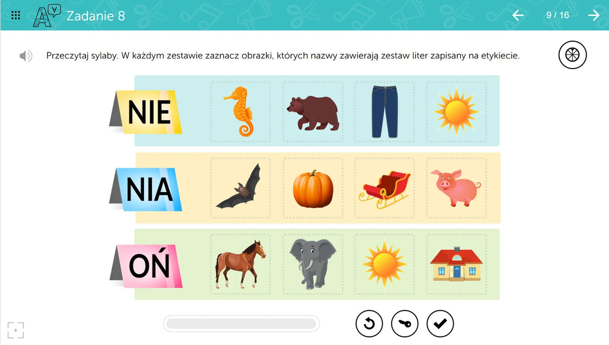 mTalent Dysleksja (wiek 6+, 11+), ekran ćwiczenia 1