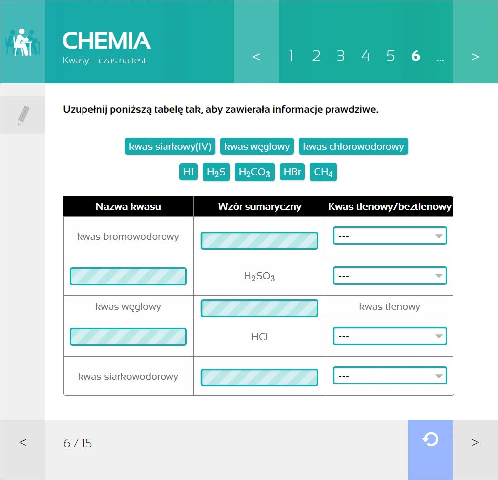 Multimedialne Pracownie Przedmiotowe Chemia (kl. 7-8), ekran lekcji 1