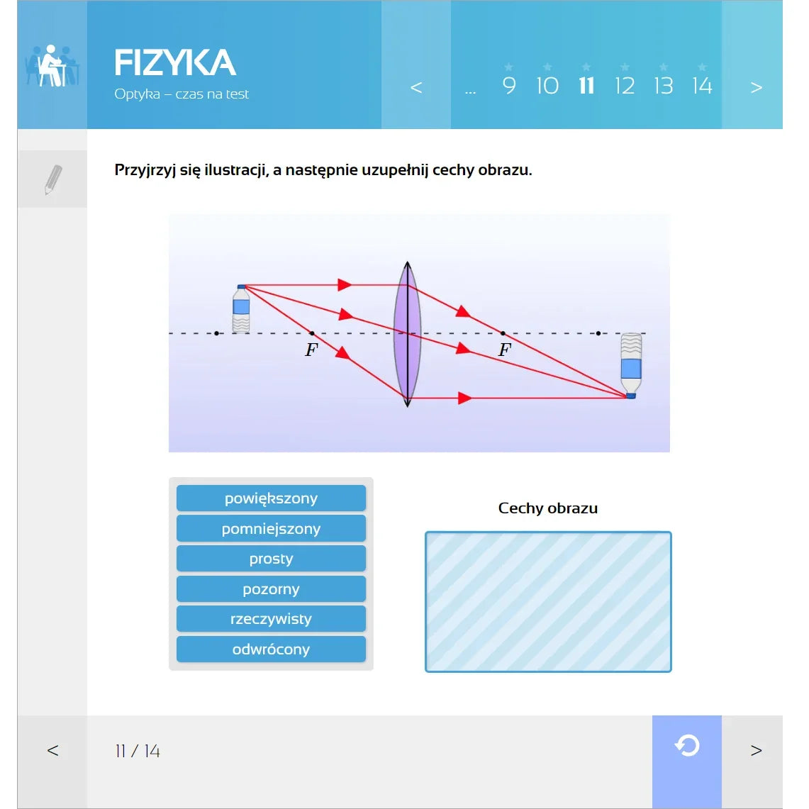 Multimedialne Pracownie Przedmiotowe Fizyka (kl. 7-8), ekran lekcji 1