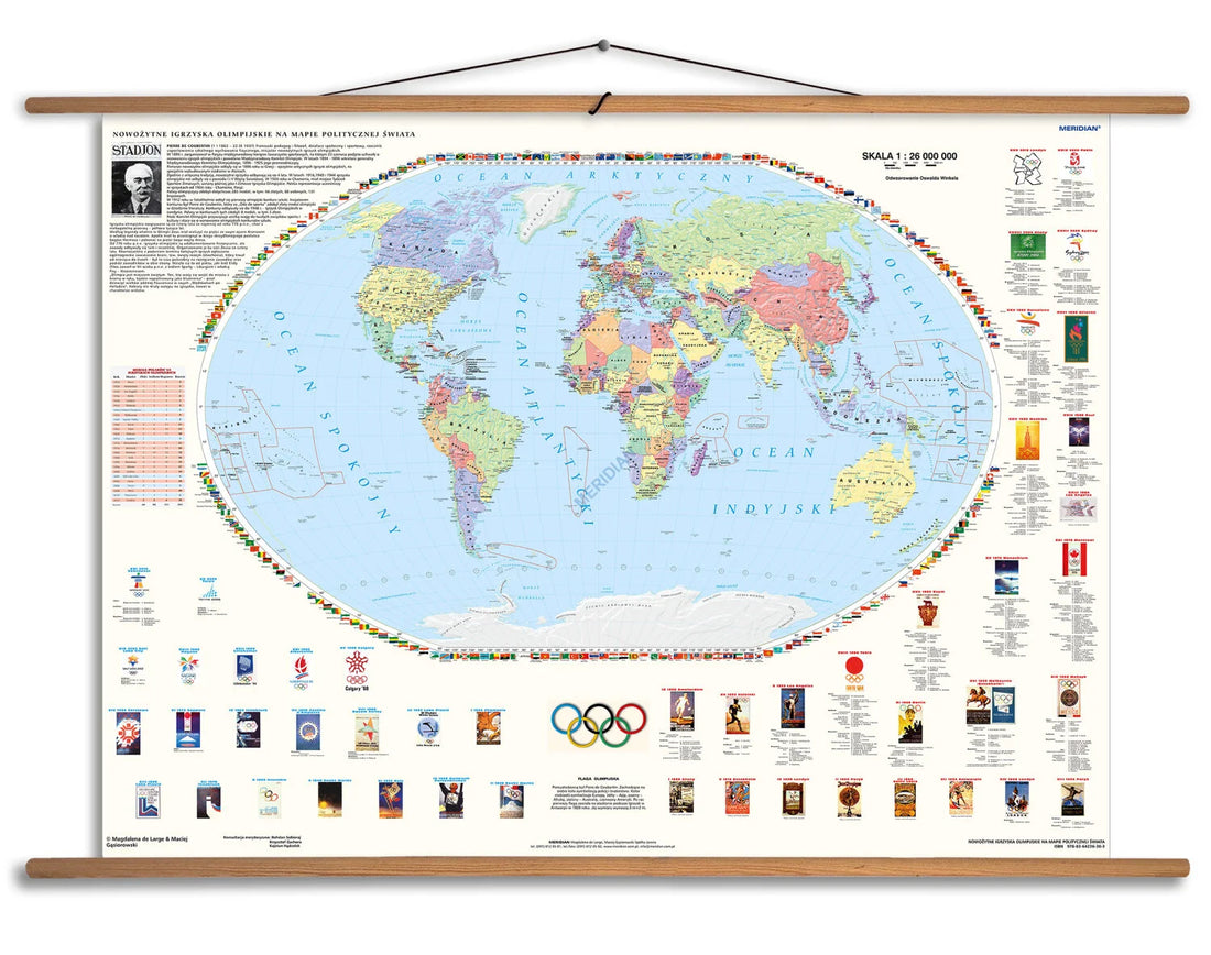 Olimpiady na mapie świata - idea olimpijska (stan na 2014) - mapa ścienna