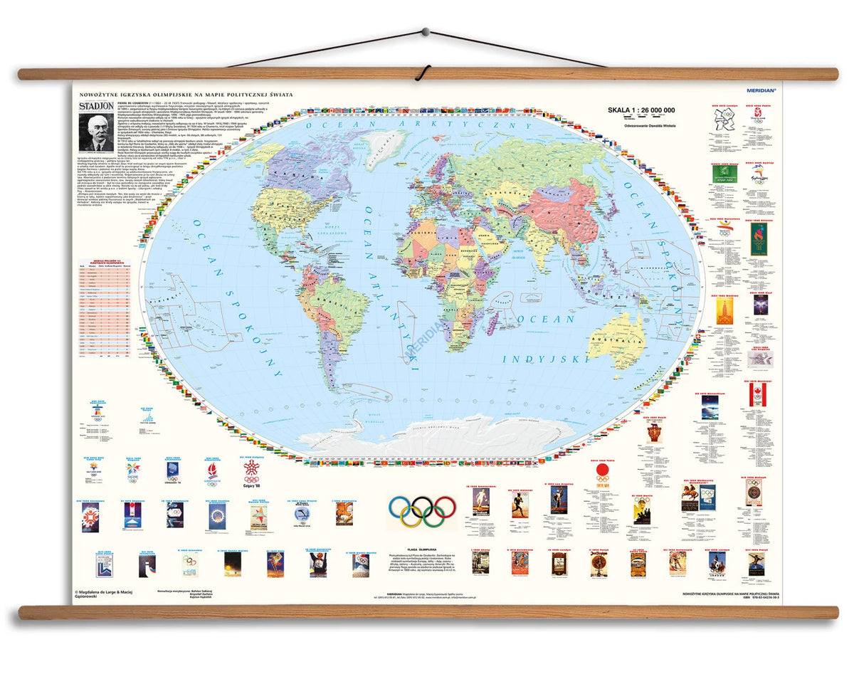 Olimpiady na mapie świata - idea olimpijska (stan na 2014) - mapa ścienna