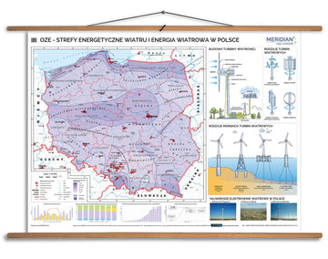 OZE - strefy energetyczne wiatru i energia wiatrowa w Polsce - mapa ścienna