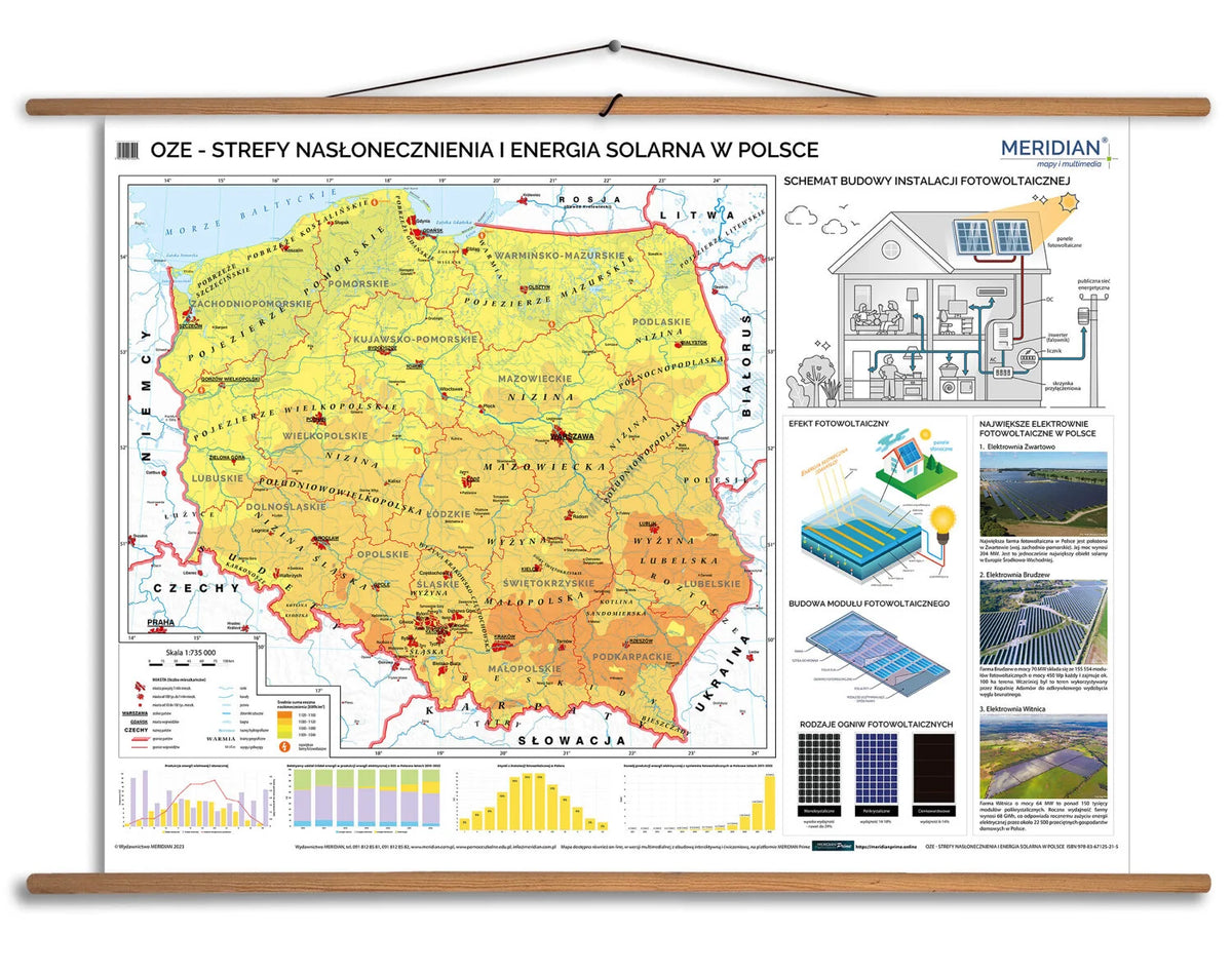OZE - strefy nasłonecznienia i energia solarna w Polsce - mapa ścienna