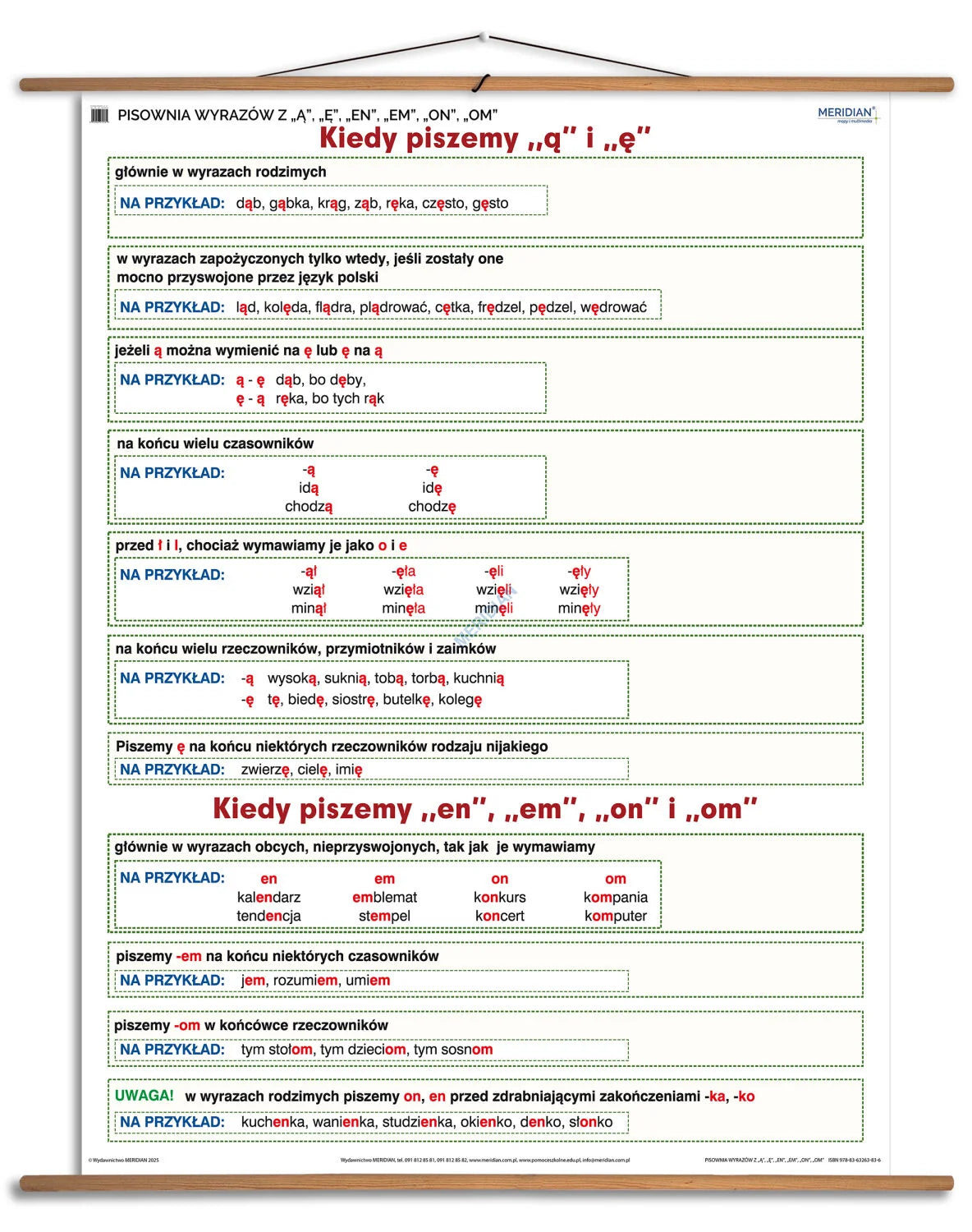 Pisownia wyrazów z „ą”, „ę”, „en”, „em”, „on”, „om” - plansza dydaktyczna