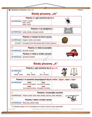 Pisownia wyrazów z "ch" i ''h" - plansza dydaktyczna