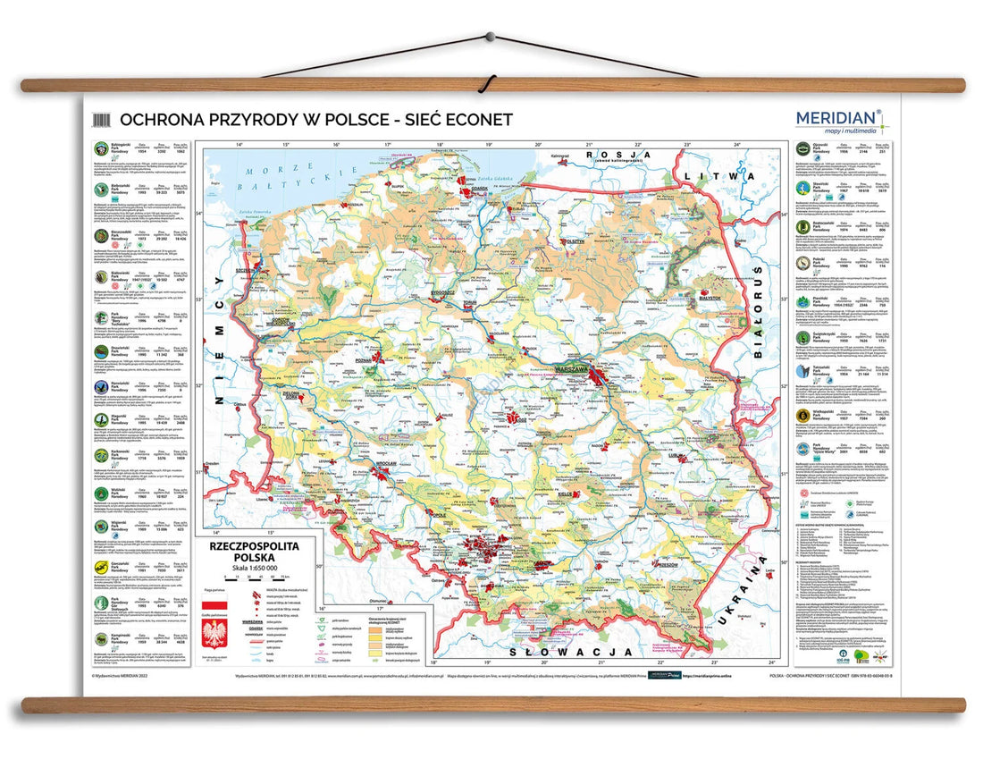 Polska - ochrona przyrody i sieć ECONET - mapa ścienna