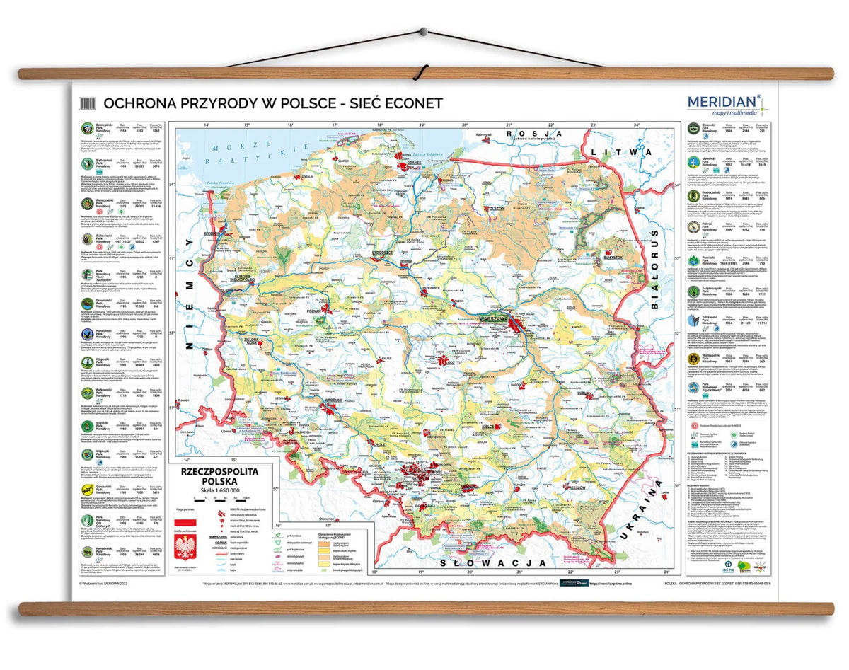 Polska - ochrona przyrody i sieć ECONET - mapa ścienna