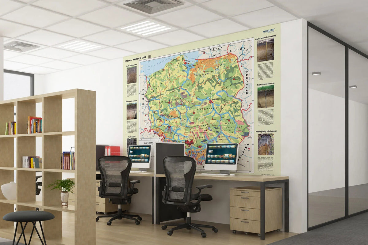 Polska - rodzaje gleb - mapa ścienna - wersja fototapeta
