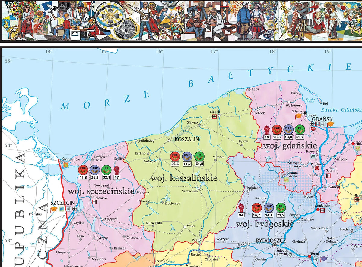 Polska w latach 1945-56 - mapa ścienna - zdjęcie 3