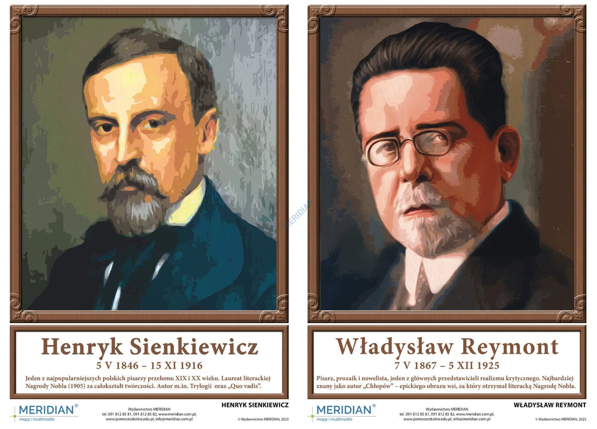 Portrety noblistów polskich - komplet 7 plansz dydaktycznych