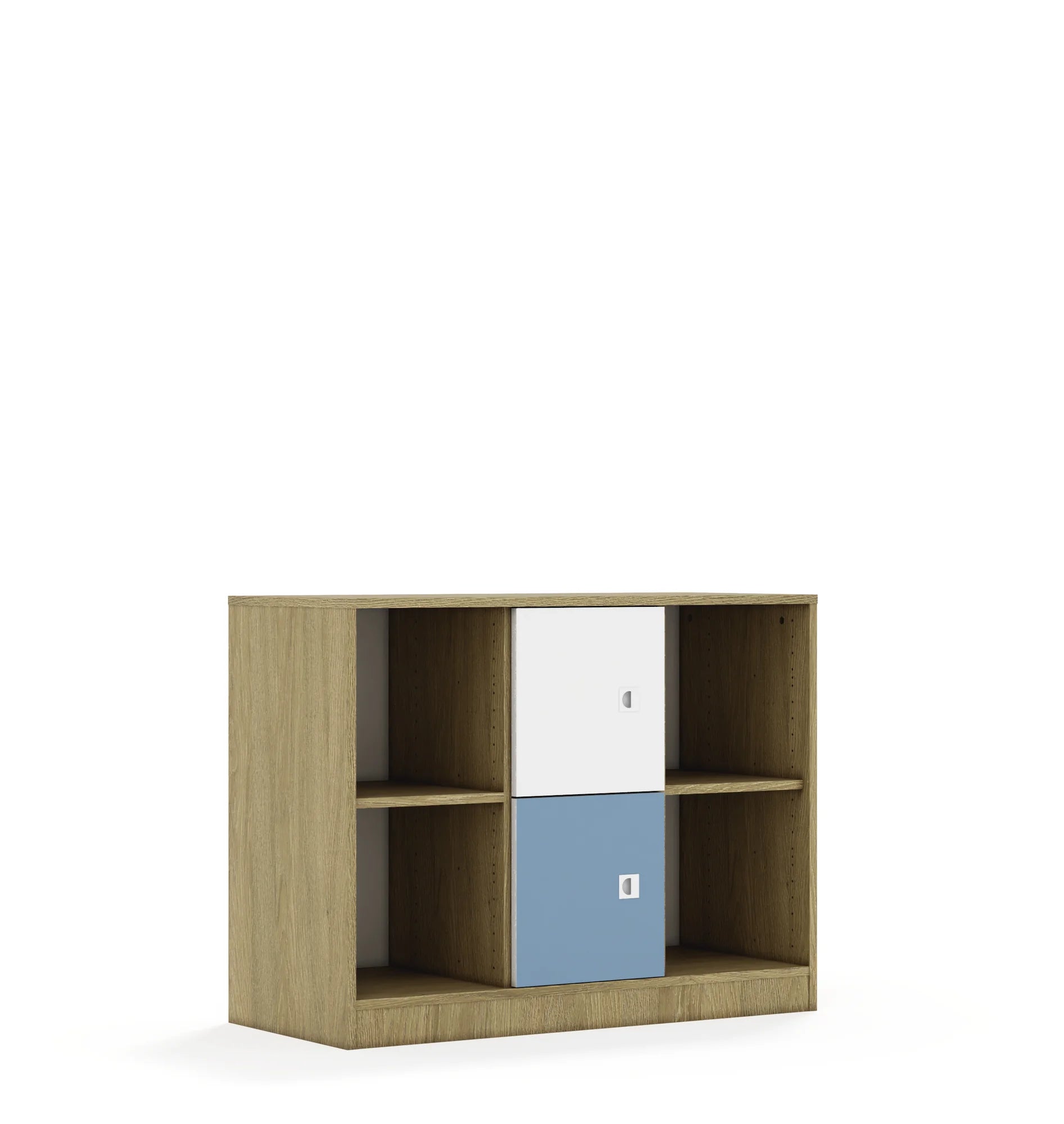 Regał BLOX 110 2PP 2F1 1049x466x813 – dąb / biały/pastelowy niebieski