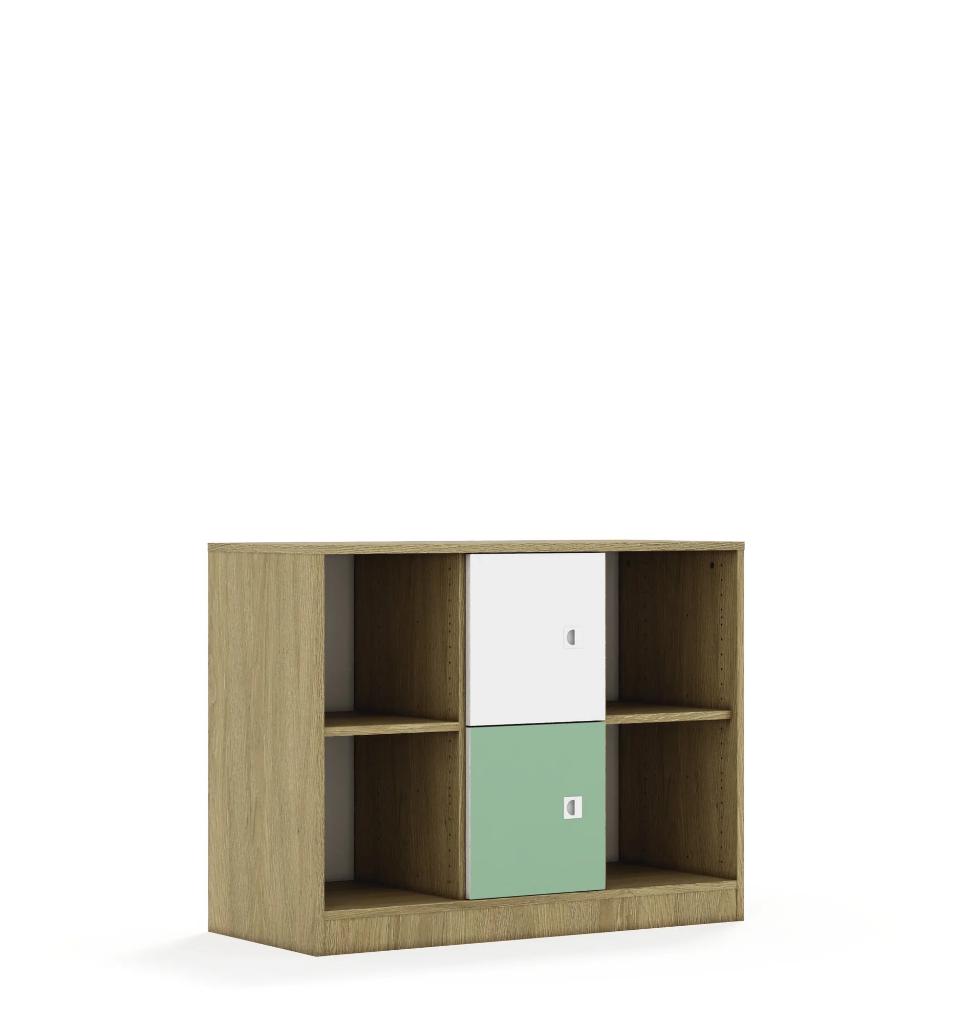Regał BLOX 110 2PP 2F1 1049x466x813 – dąb / biały/pastelowy zielony