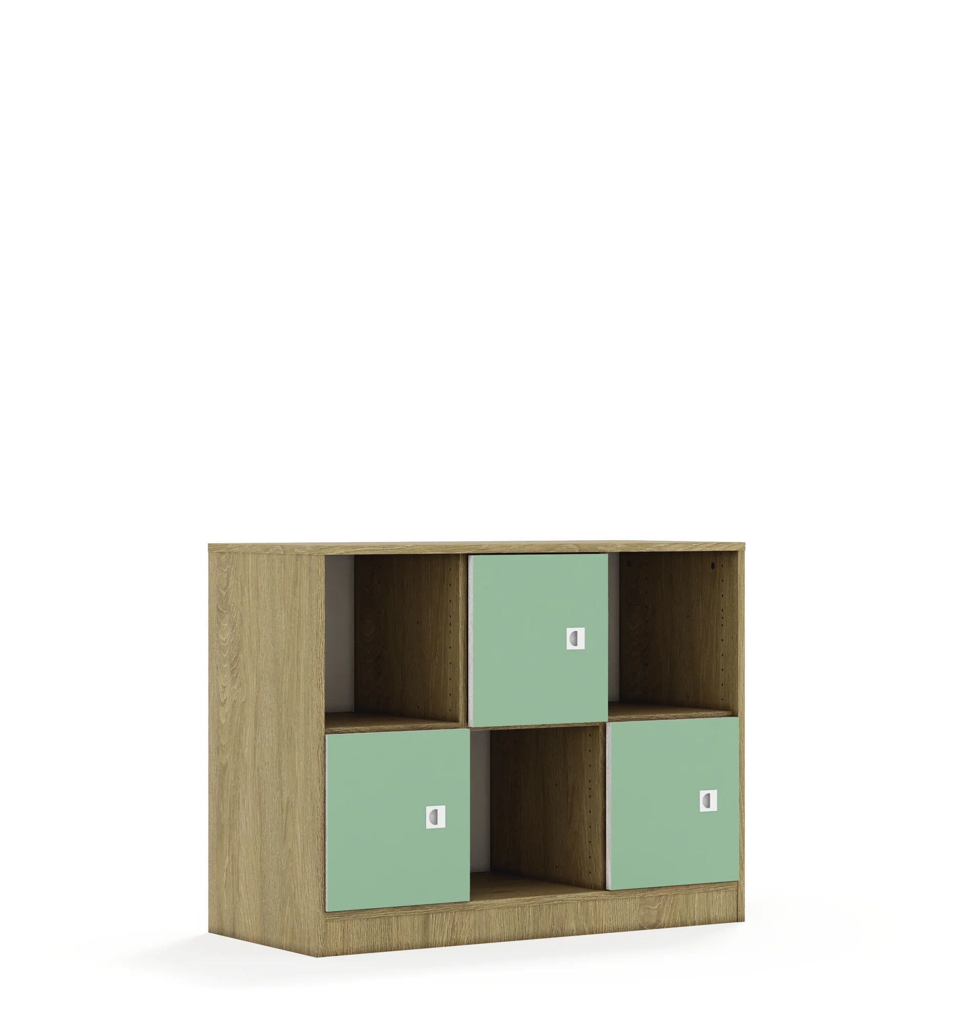 Regał BLOX 110 2PP 3F1 1049x466x813 – dąb / pastelowy zielony