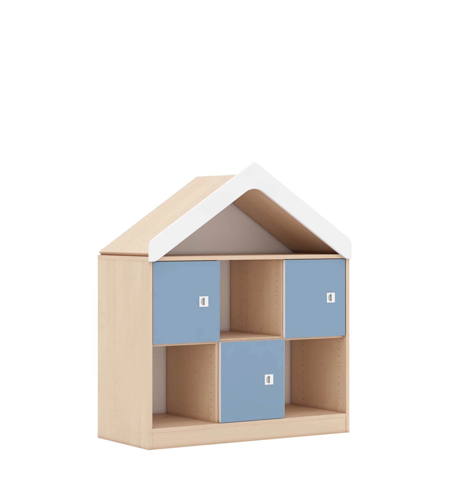 Regał BLOX 110 2PP 3F1 z daszkiem 1049x466x1223 – brzoza / pastelowy niebieski
