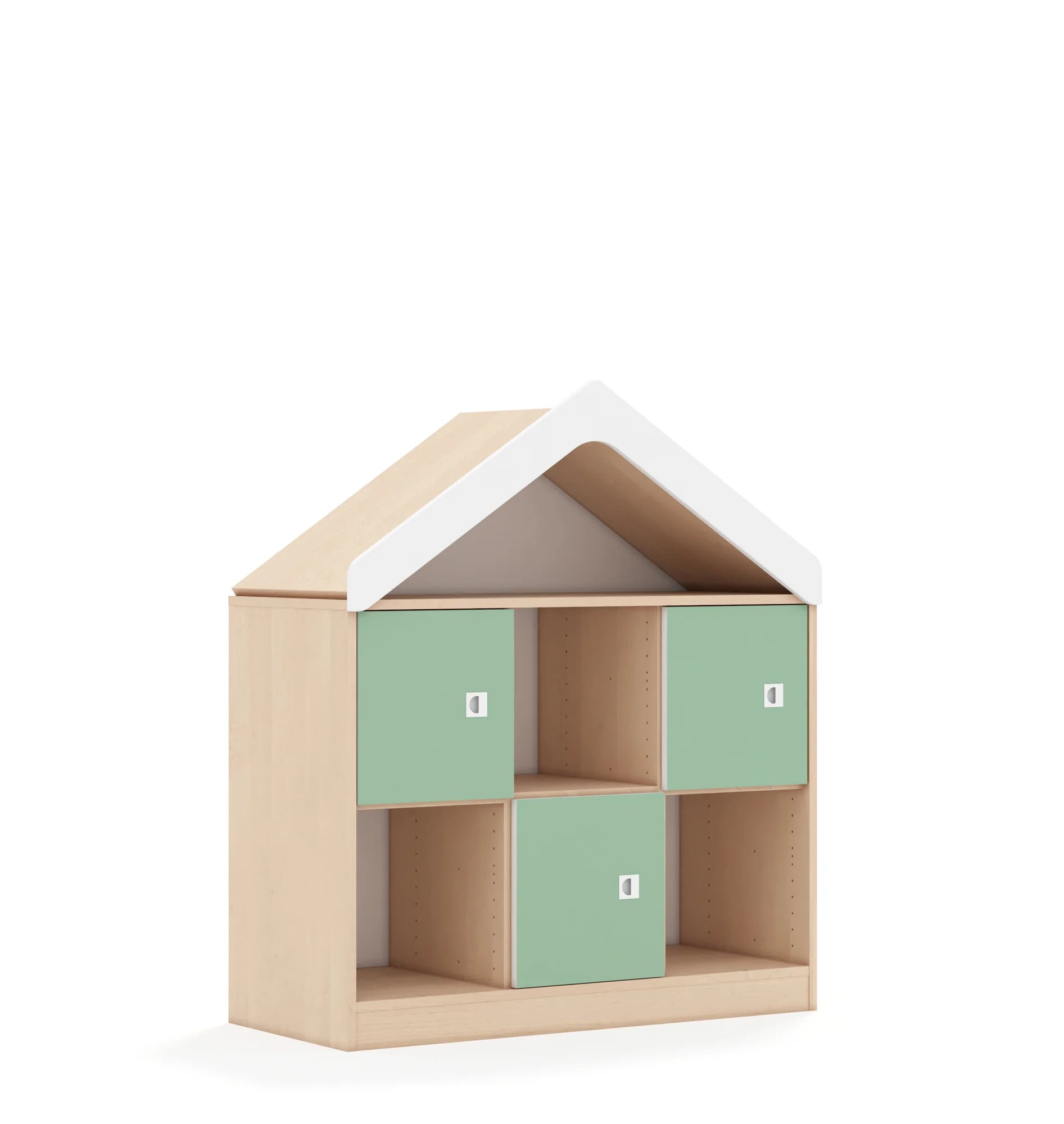 Regał BLOX 110 2PP 3F1 z daszkiem 1049x466x1223 – brzoza / pastelowy zielony
