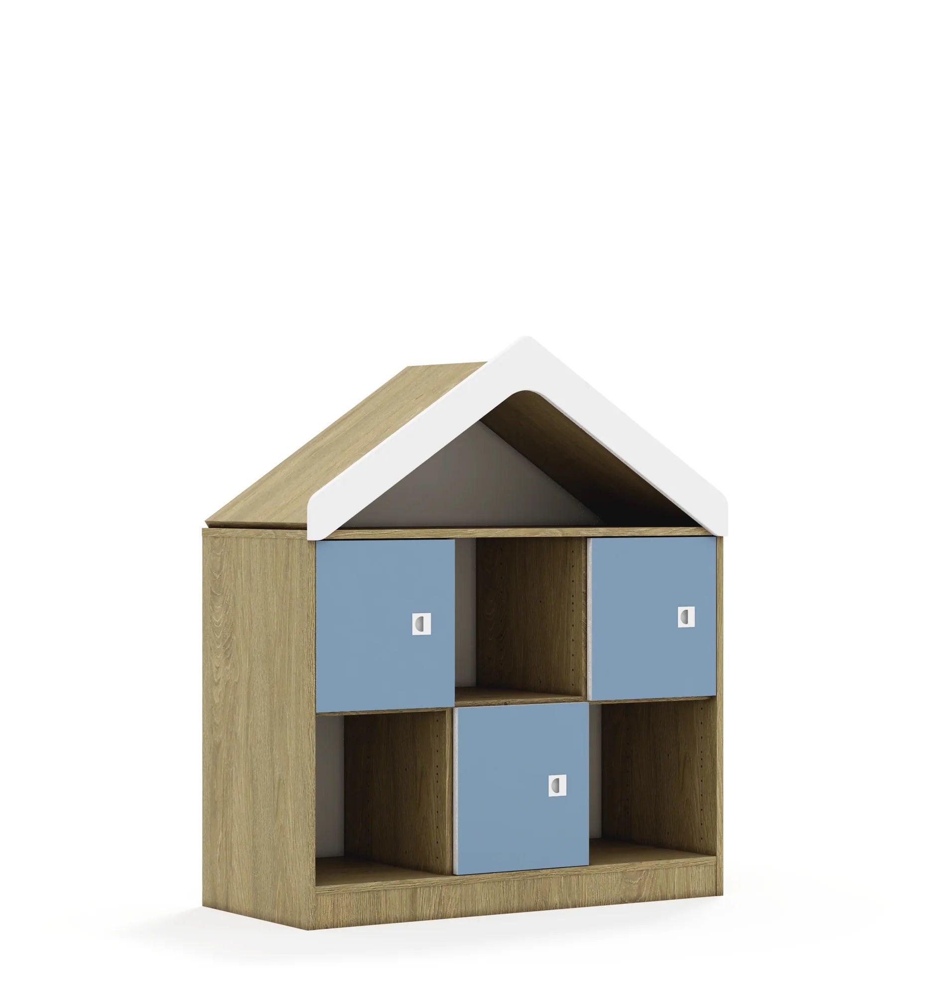 Regał BLOX 110 2PP 3F1 z daszkiem 1049x466x1223 – dąb / pastelowy niebieski