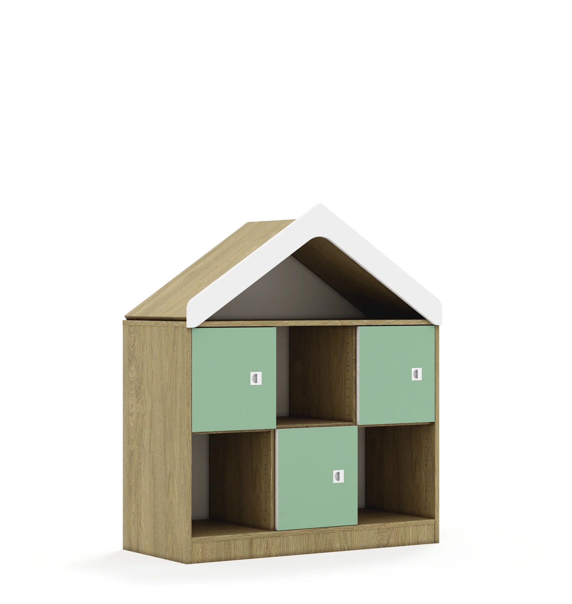 Regał BLOX 110 2PP 3F1 z daszkiem 1049x466x1223 – dąb / pastelowy zielony