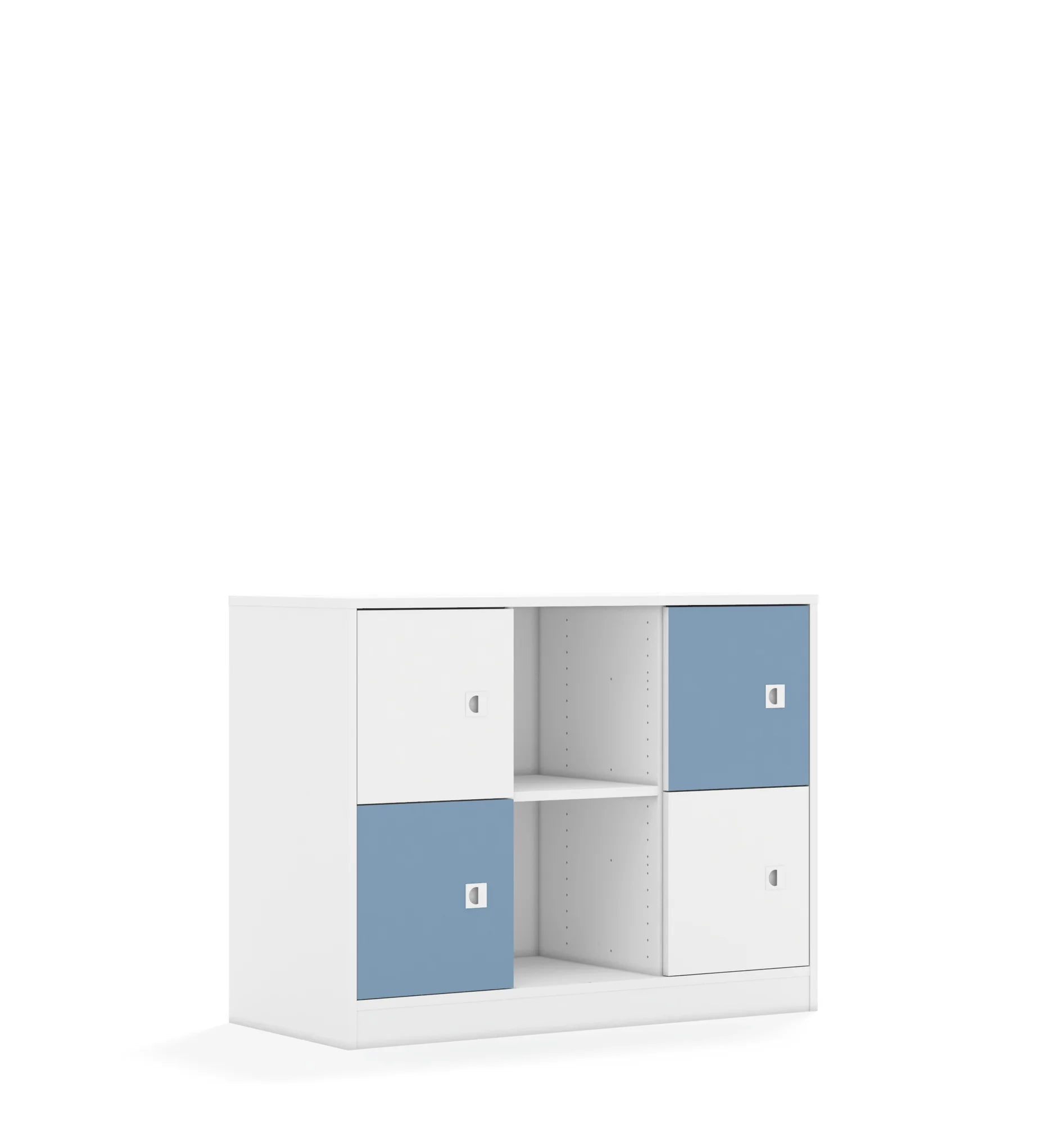 Regał BLOX 110 2PP 4F1 1049x466x813 – biały / biały/pastelowy niebieski