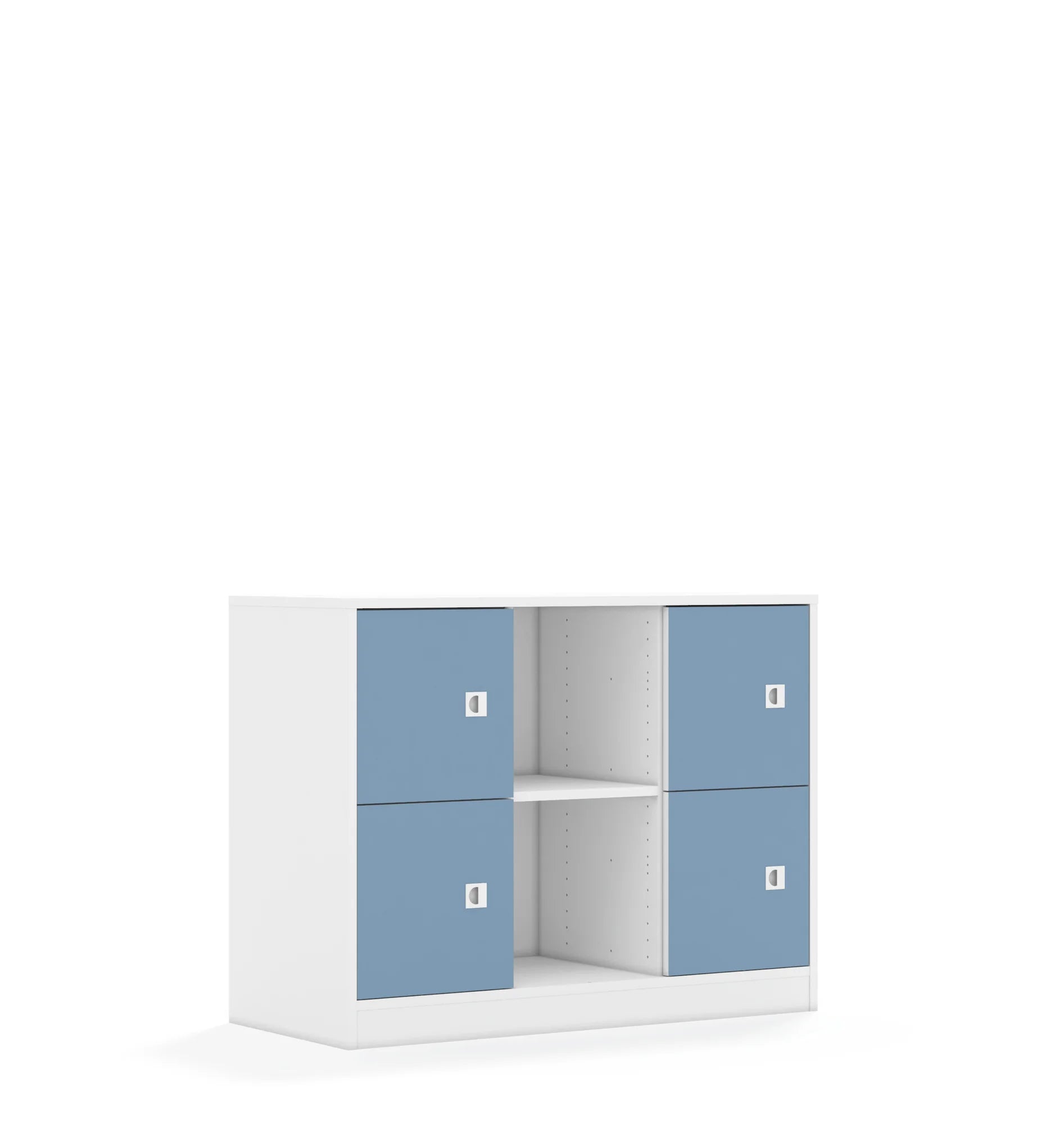 Regał BLOX 110 2PP 4F1 1049x466x813 – biały / pastelowy niebieski