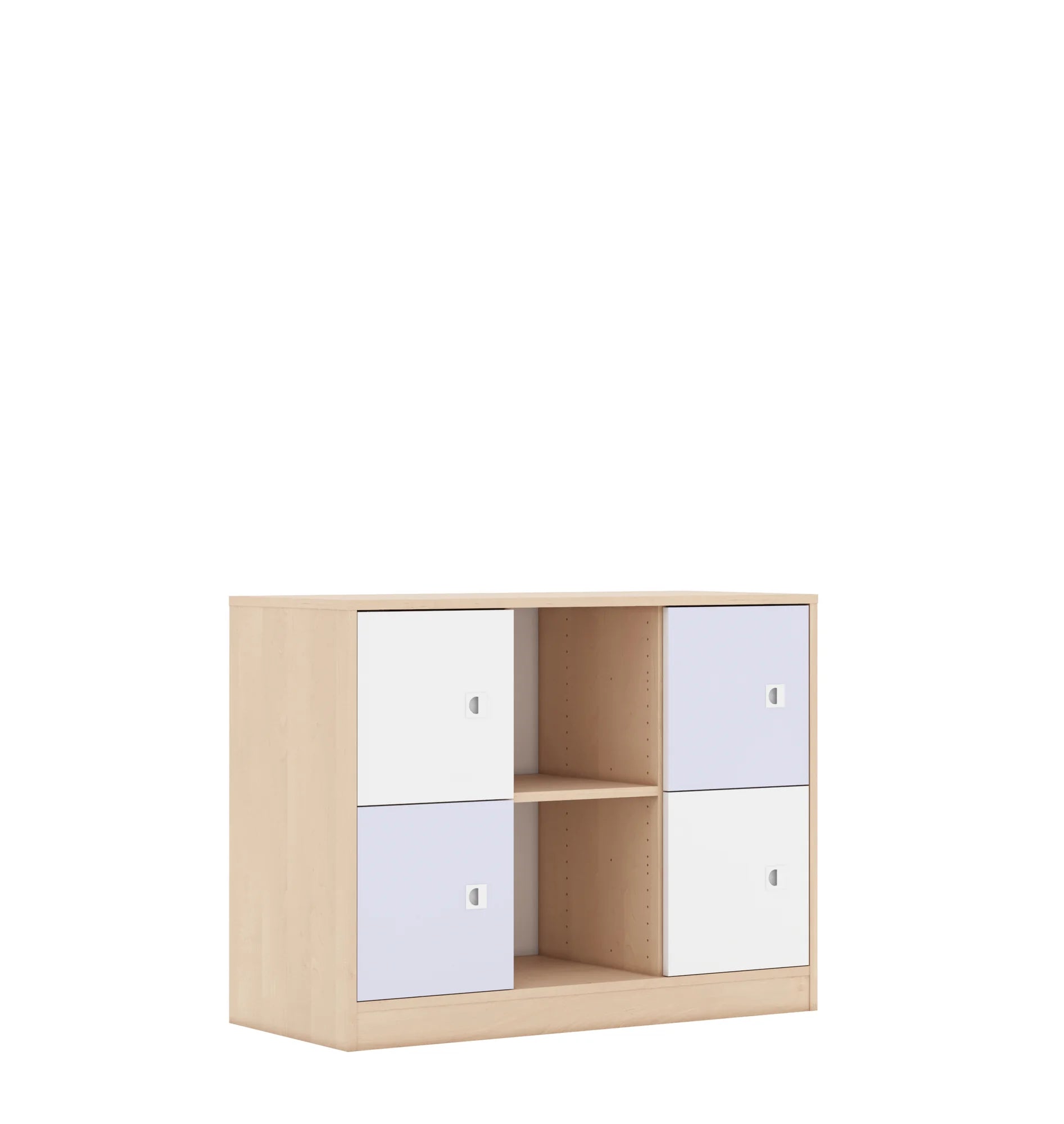 Regał BLOX 110 2PP 4F1 1049x466x813 – brzoza / biały/pastelowy fioletowy