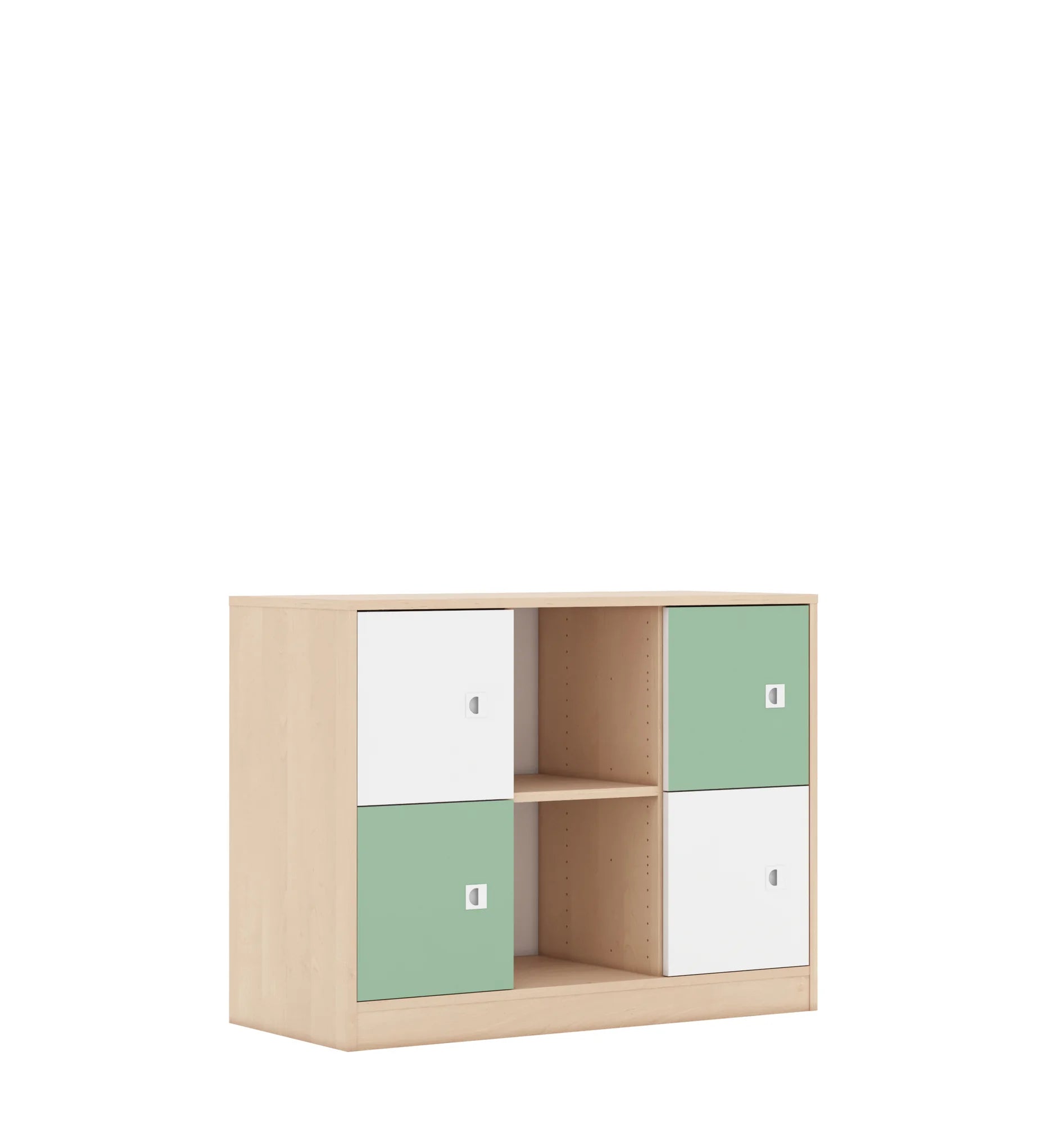 Regał BLOX 110 2PP 4F1 1049x466x813 – brzoza / biały/pastelowy zielony