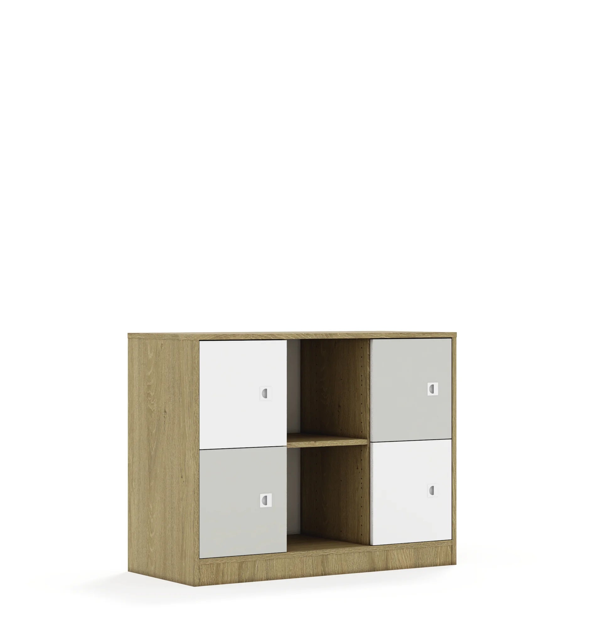 Regał BLOX 110 2PP 4F1 1049x466x813 – dąb / biały/jasny szary