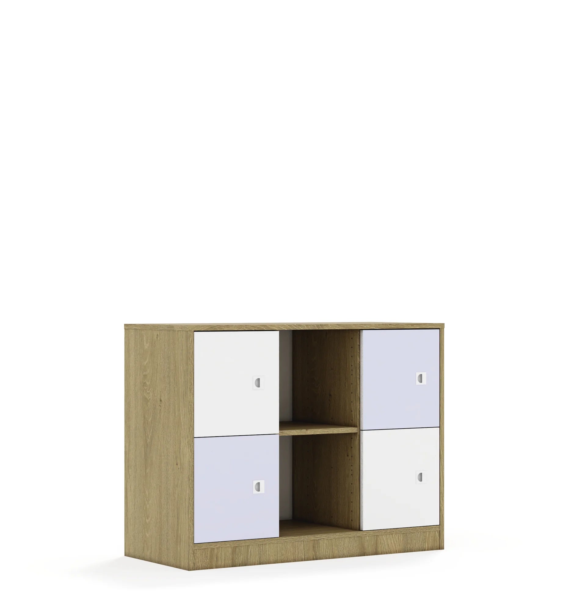 Regał BLOX 110 2PP 4F1 1049x466x813 – dąb / biały/pastelowy fioletowy