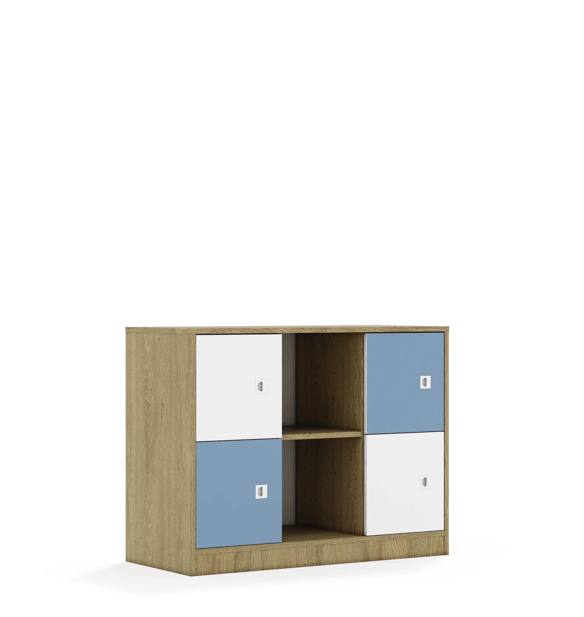 Regał BLOX 110 2PP 4F1 1049x466x813 – dąb / biały/pastelowy niebieski