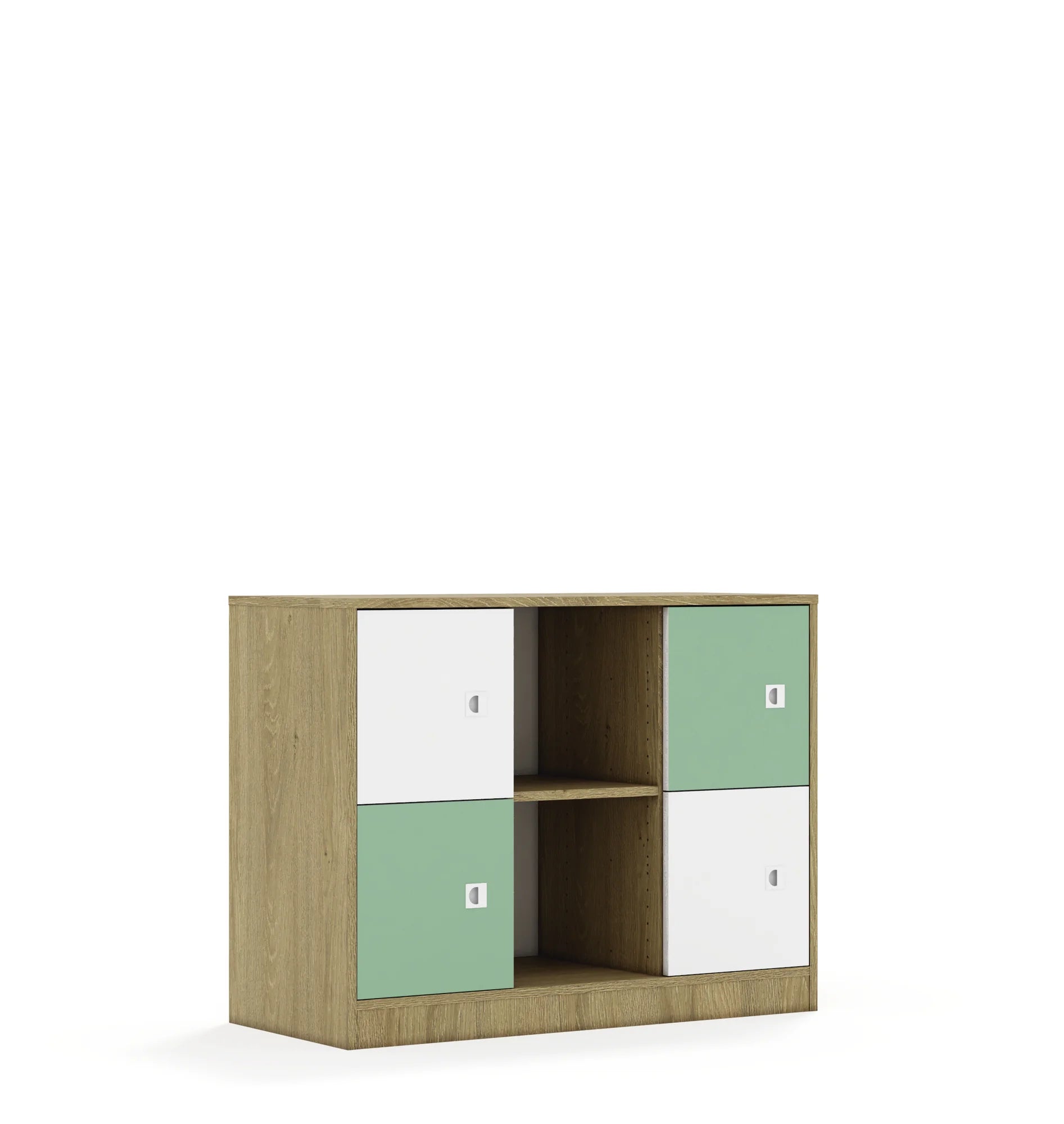 Regał BLOX 110 2PP 4F1 1049x466x813 – dąb / biały/pastelowy zielony