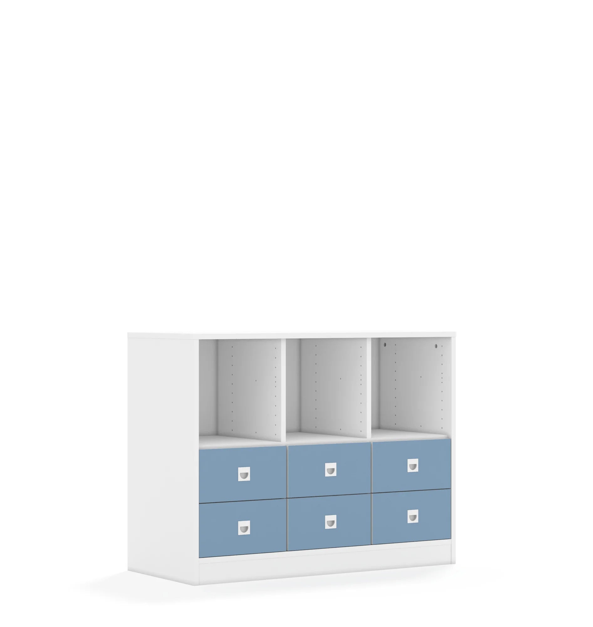 Regał BLOX 110 2PP 4SB 2SS 1049x466x813 – biały / pastelowy niebieski