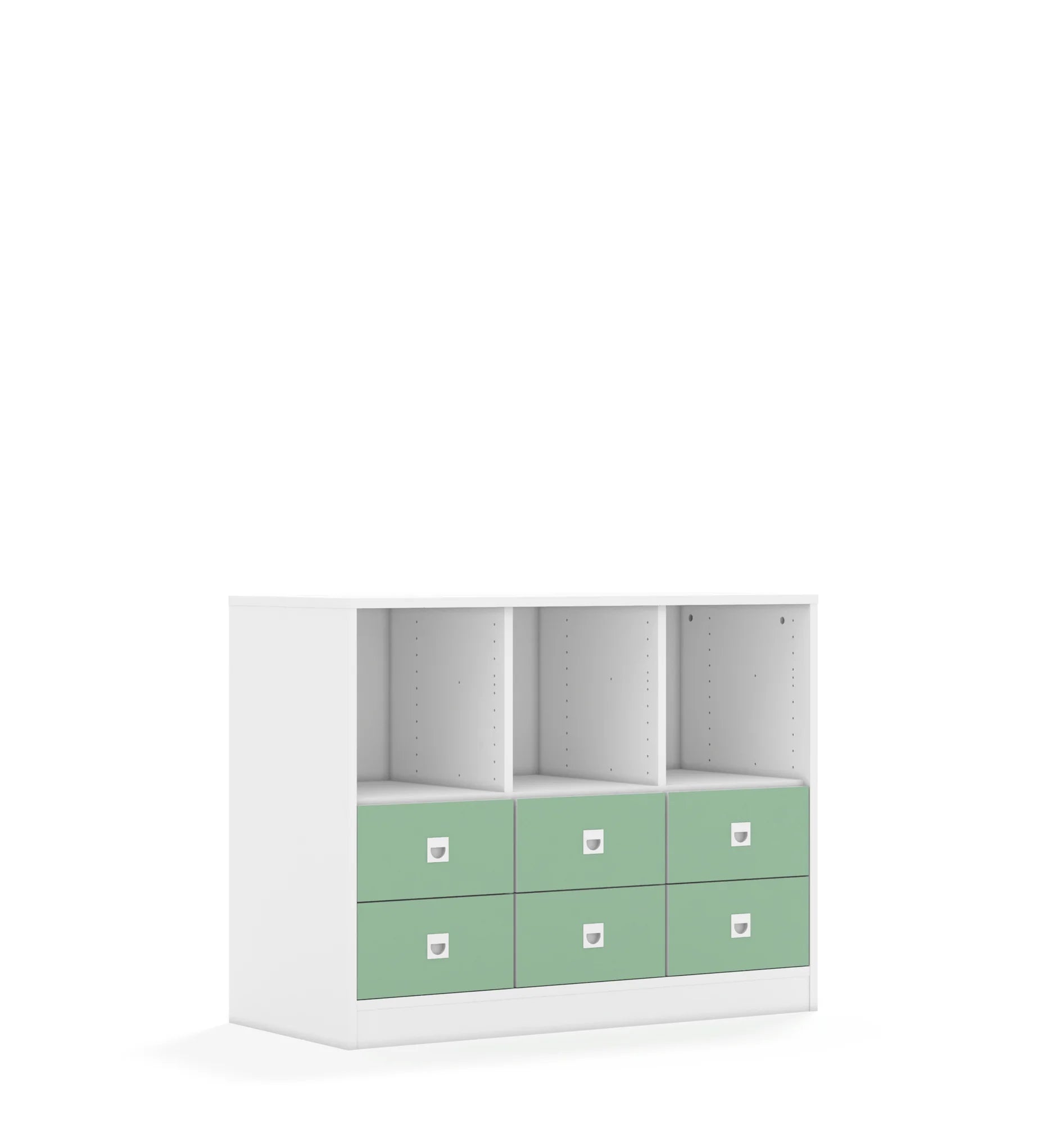 Regał BLOX 110 2PP 4SB 2SS 1049x466x813 – biały / pastelowy zielony
