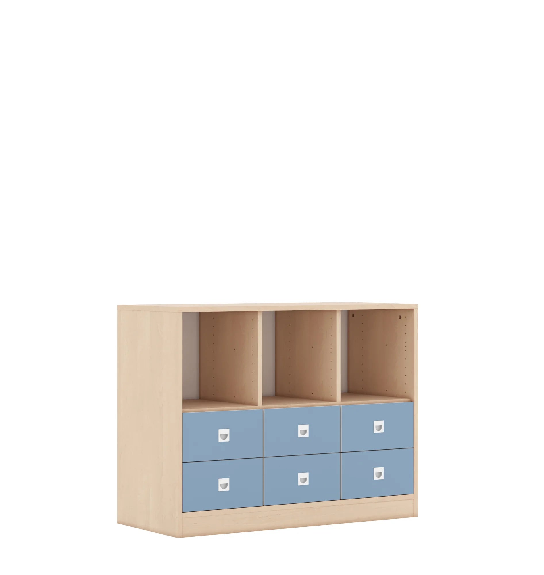 Regał BLOX 110 2PP 4SB 2SS 1049x466x813 – brzoza / pastelowy niebieski