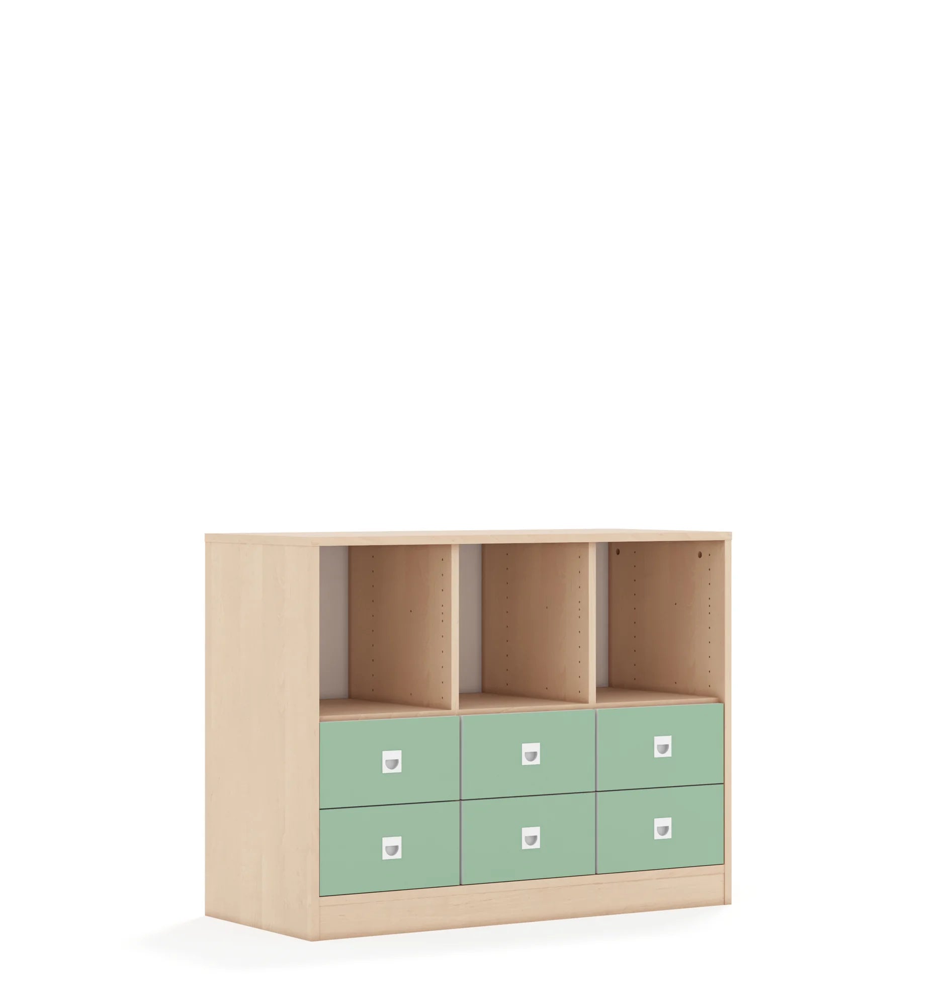 Regał BLOX 110 2PP 4SB 2SS 1049x466x813 – brzoza / pastelowy zielony
