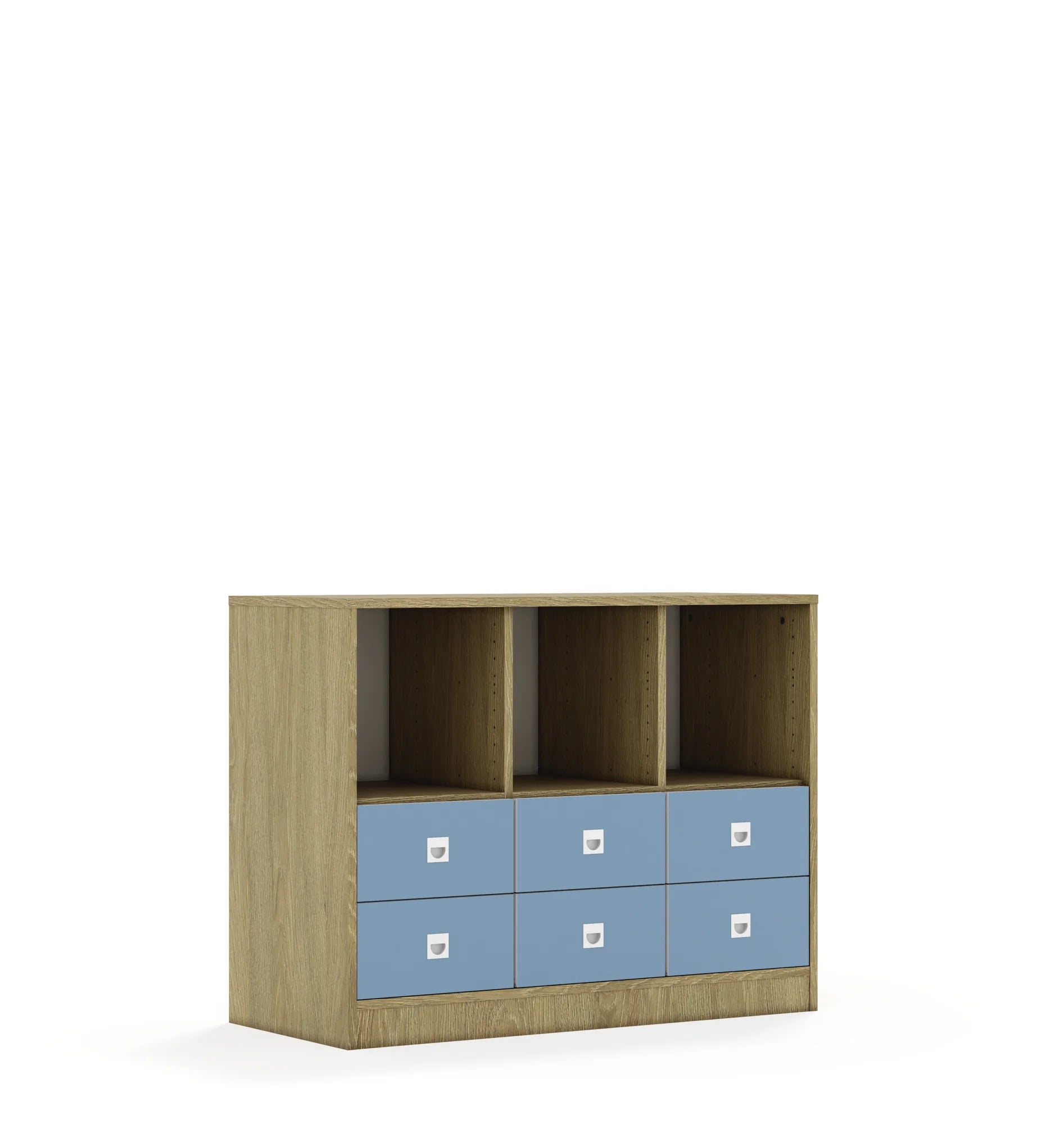 Regał BLOX 110 2PP 4SB 2SS 1049x466x813 – dąb / pastelowy niebieski