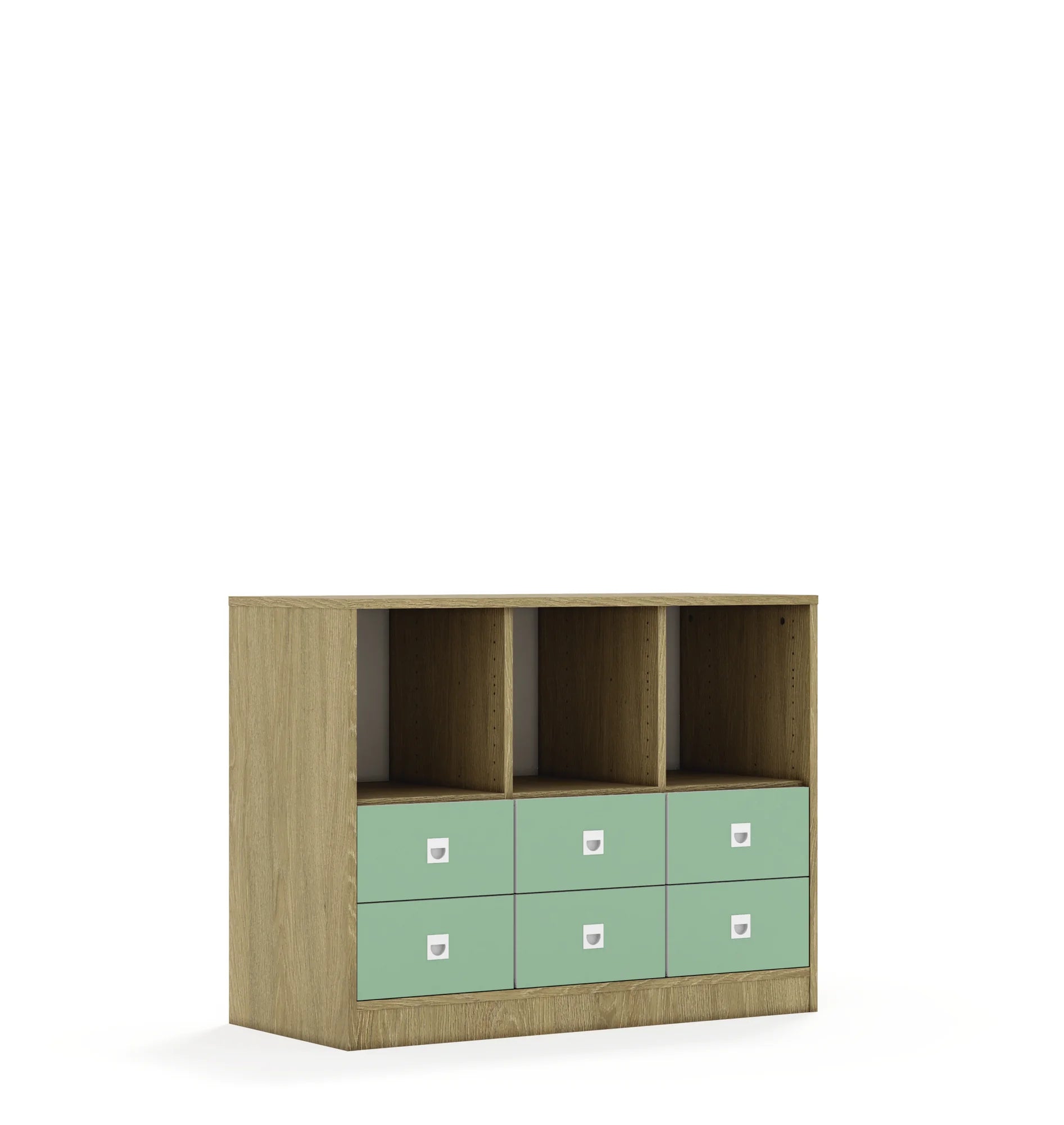 Regał BLOX 110 2PP 4SB 2SS 1049x466x813 – dąb / pastelowy zielony