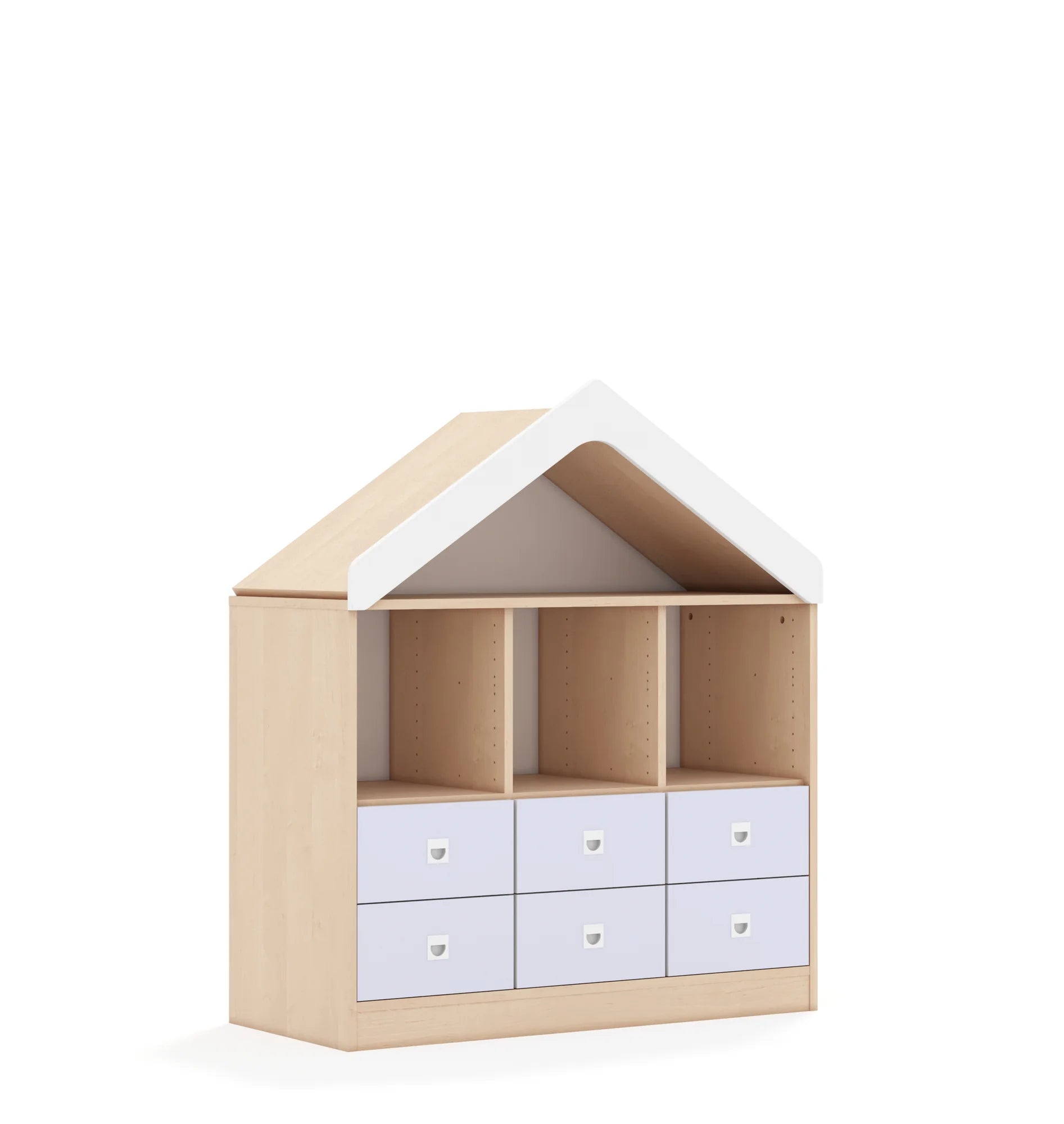 Regał BLOX 110 2PP 4SB 2SS z daszkiem 1049x466x1223 – brzoza / biały/pastelowy fioletowy