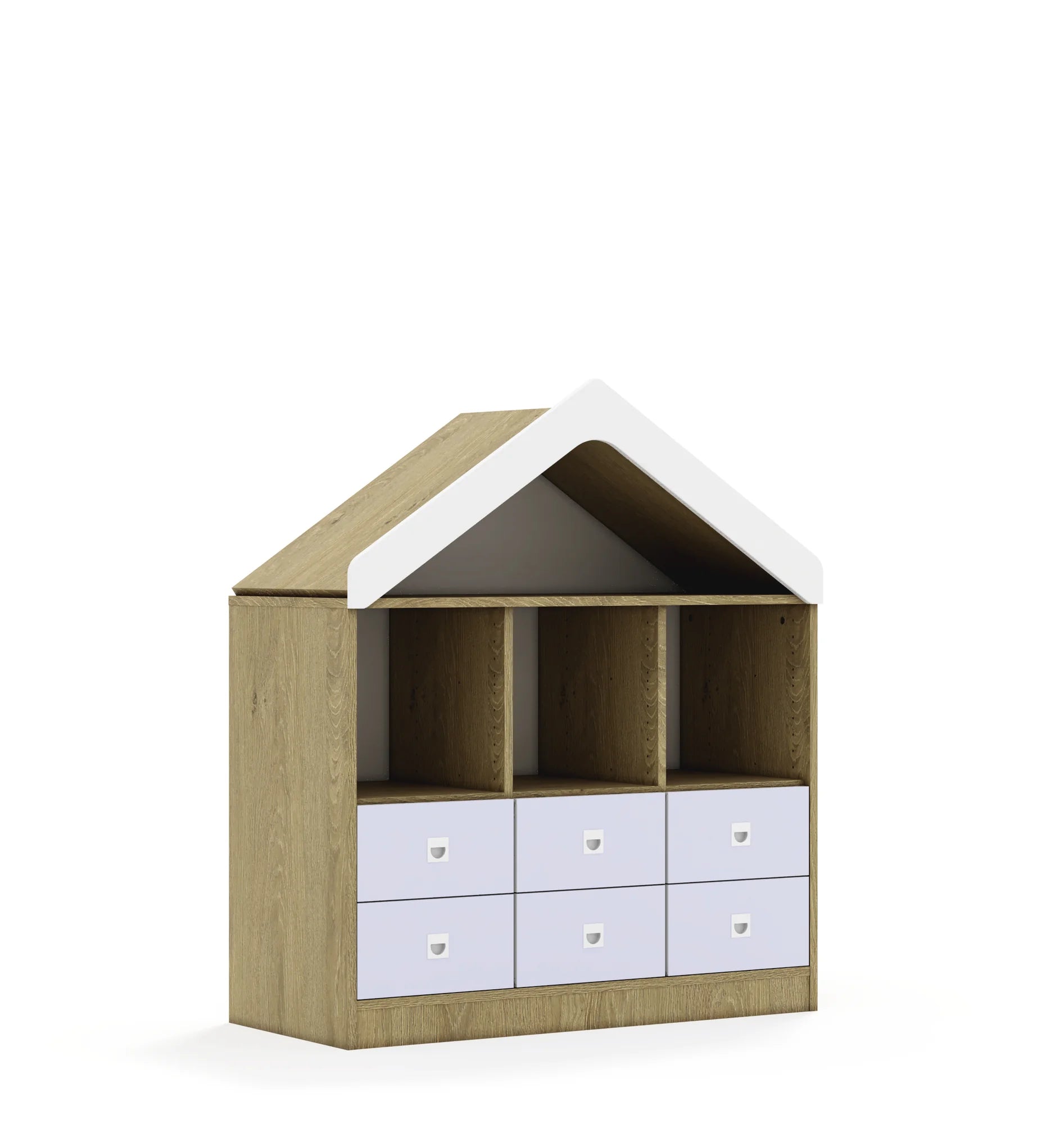 Regał BLOX 110 2PP 4SB 2SS z daszkiem 1049x466x1223 – dąb / biały/pastelowy fioletowy