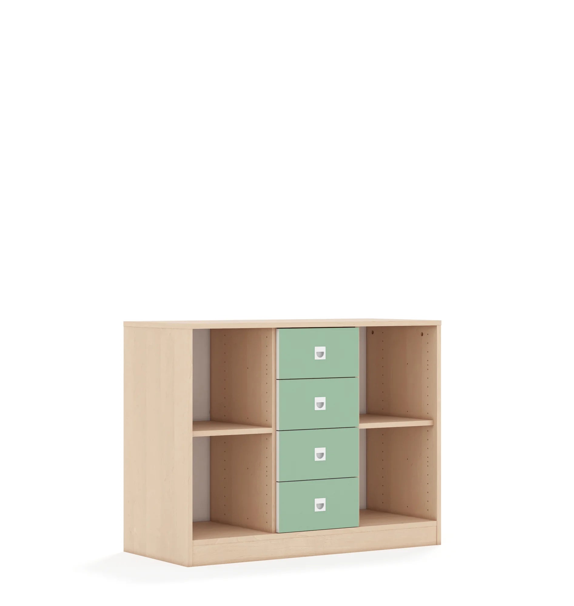 Regał BLOX 110 2PP 4SS 1049x466x813 – brzoza / pastelowy zielony