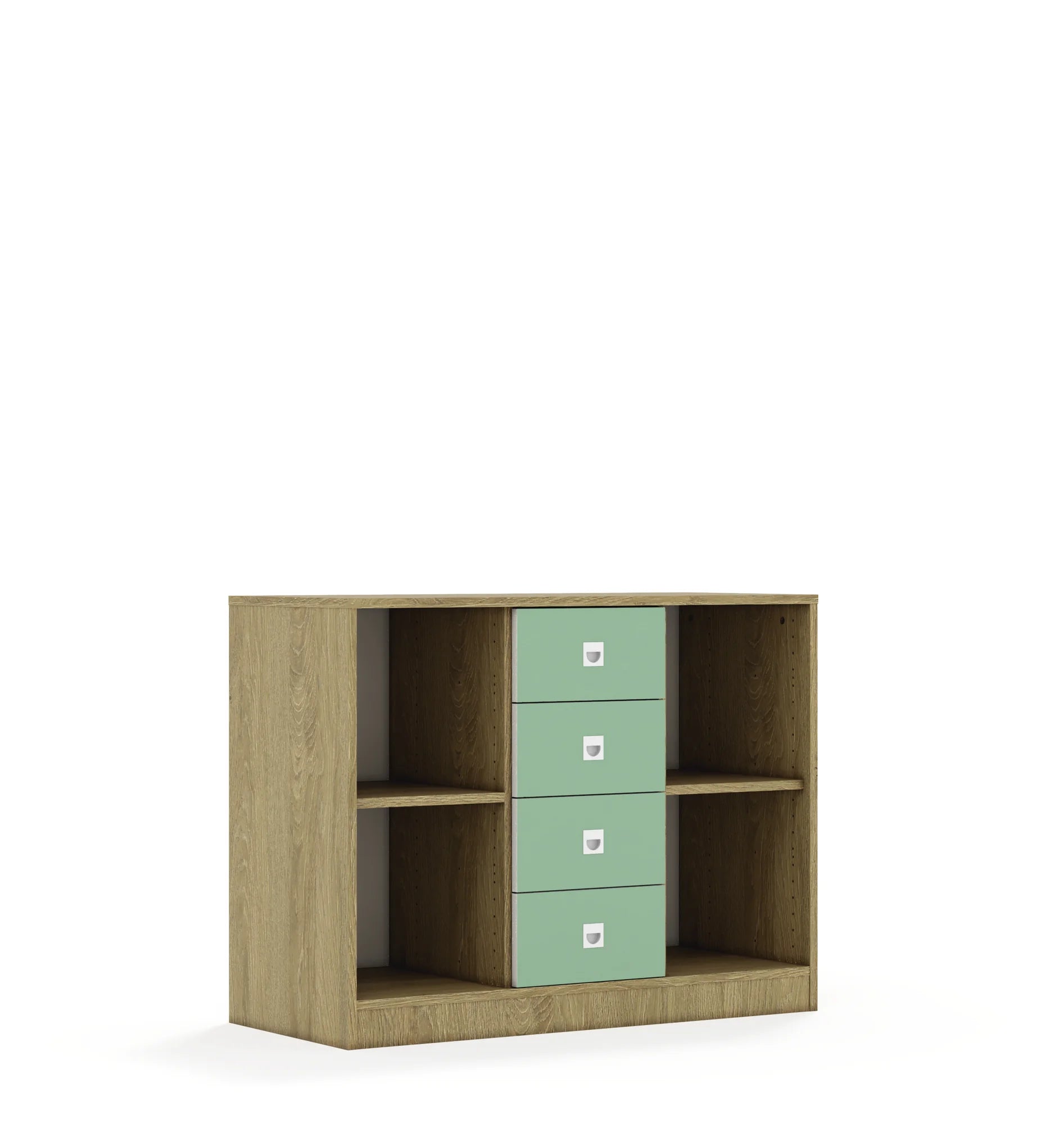 Regał BLOX 110 2PP 4SS 1049x466x813 – dąb / pastelowy zielony